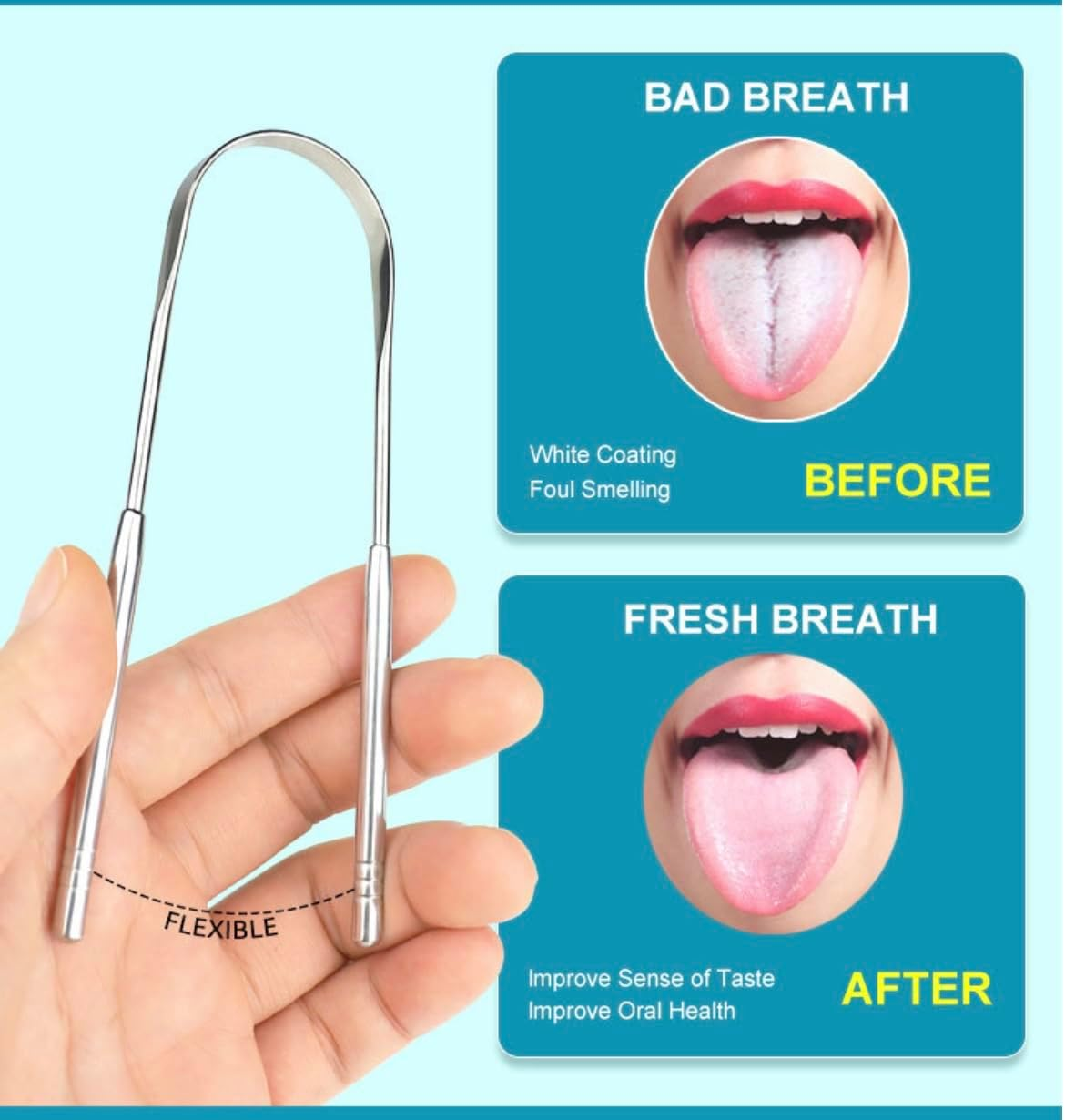 Vavilente Tongue Scraper for Adults and Kids(2 Pack),100% Stainless Steel, Reduce Bad Breath,Tongue Scrubber,Metal Tongue Cleaner for Oral Care & Hygiene image number 6