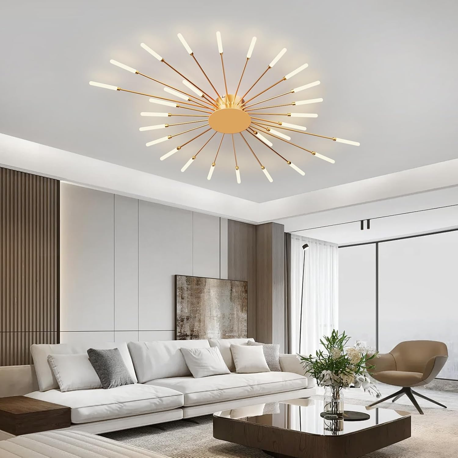 YZBEIMDAI LED Ceiling Light, Modern Living Room Lamp, Fireworks Design, Matel Acrylic Bedroom Lamp, Ceiling Lighting for Living Room, Kitchen, Dining Room, 4000 K Neutral Light image number 5
