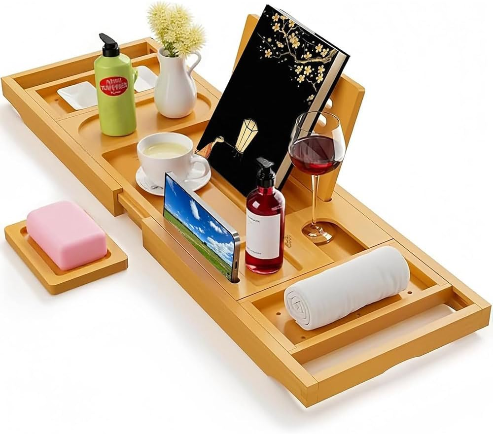 Bamboo Bathtub Tray,Premium Bathtub Tray,Expandable Bath Table,Luxury Bamboo Bath Table,For Spa or Reading Lite Style image number 2