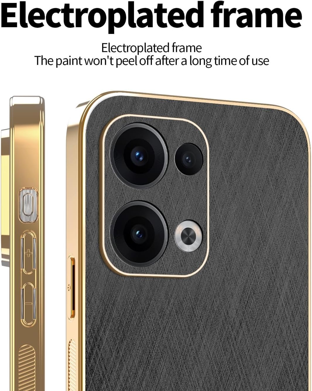 BORYA Electroplated Case for Oppo Reno13 5G (Reno 13 5G), Shockproof Ultra Thin Silicone Mobile Phone Case, Soft Premium PU TPU Bumper Leather Protective Case, Elegant Luxury Case, Black image number 5