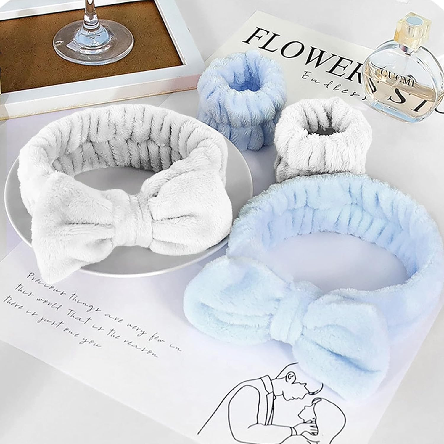 Pack of 6 Wrist Wash Bands & Make-Up Skincare Hairband Cosmetic Set, Elastic Face Wash Bracelets, Microfibre Makeup Sweatband Spa Face Headband for Women Yoga Skincare Products image number 4