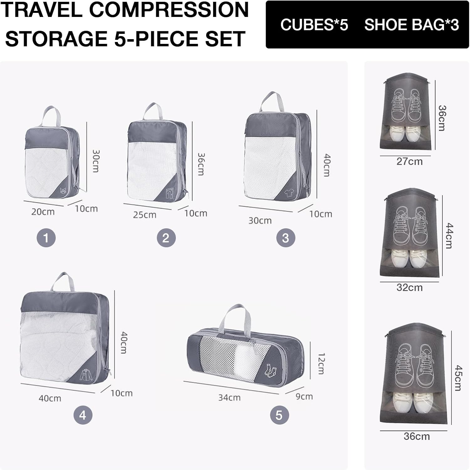 Auzly 8-Piece Compression Packing Cubes Set | Ultralight Expandable Travel Organizers for Suitcases | Waterproof Luggage Organizers with Multiple Sizes | Durable Travel Essentials for Carry-On image number 1