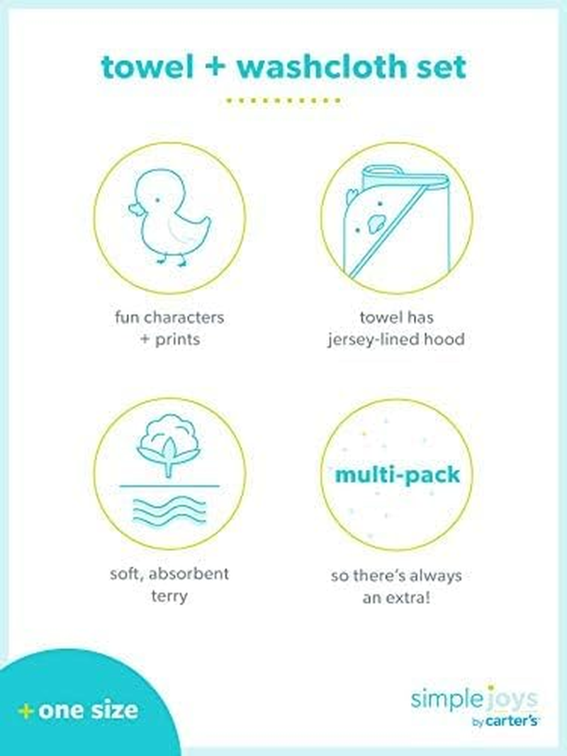 Simple Joys by Carter'S Unisex Babies' 8-Piece Towel and Washcloth Set, Multipacks - Aqua Blue/Grey image number 3