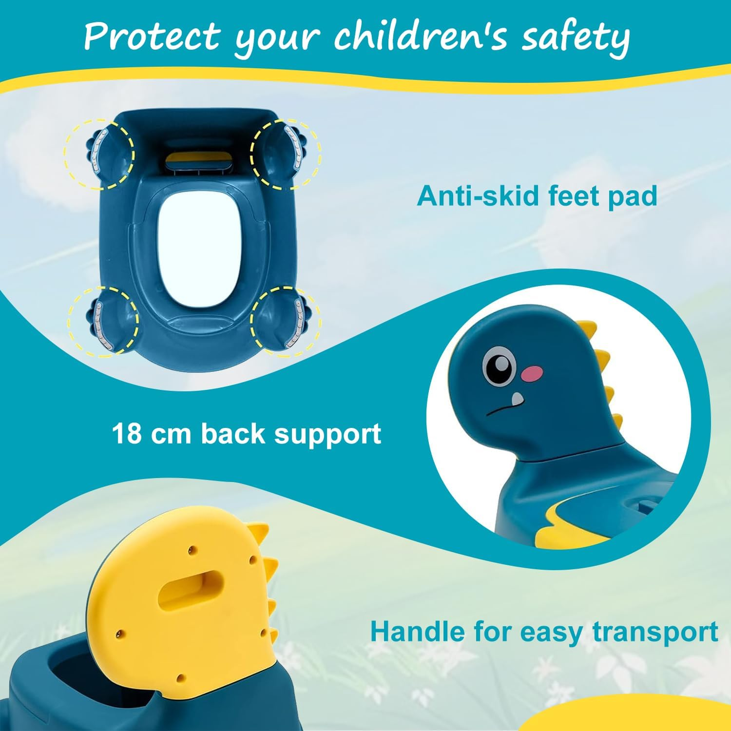 Dinosaur Potty Training Seat for Toddlers with Non-Slip Rubber Base, 110Lbs Capacity, Portable Travel Potty for Boys & Girls, Baby Potty Training Toilet Seat, Toilet Seat for Toddler (Blue) - Deep Red image number 7
