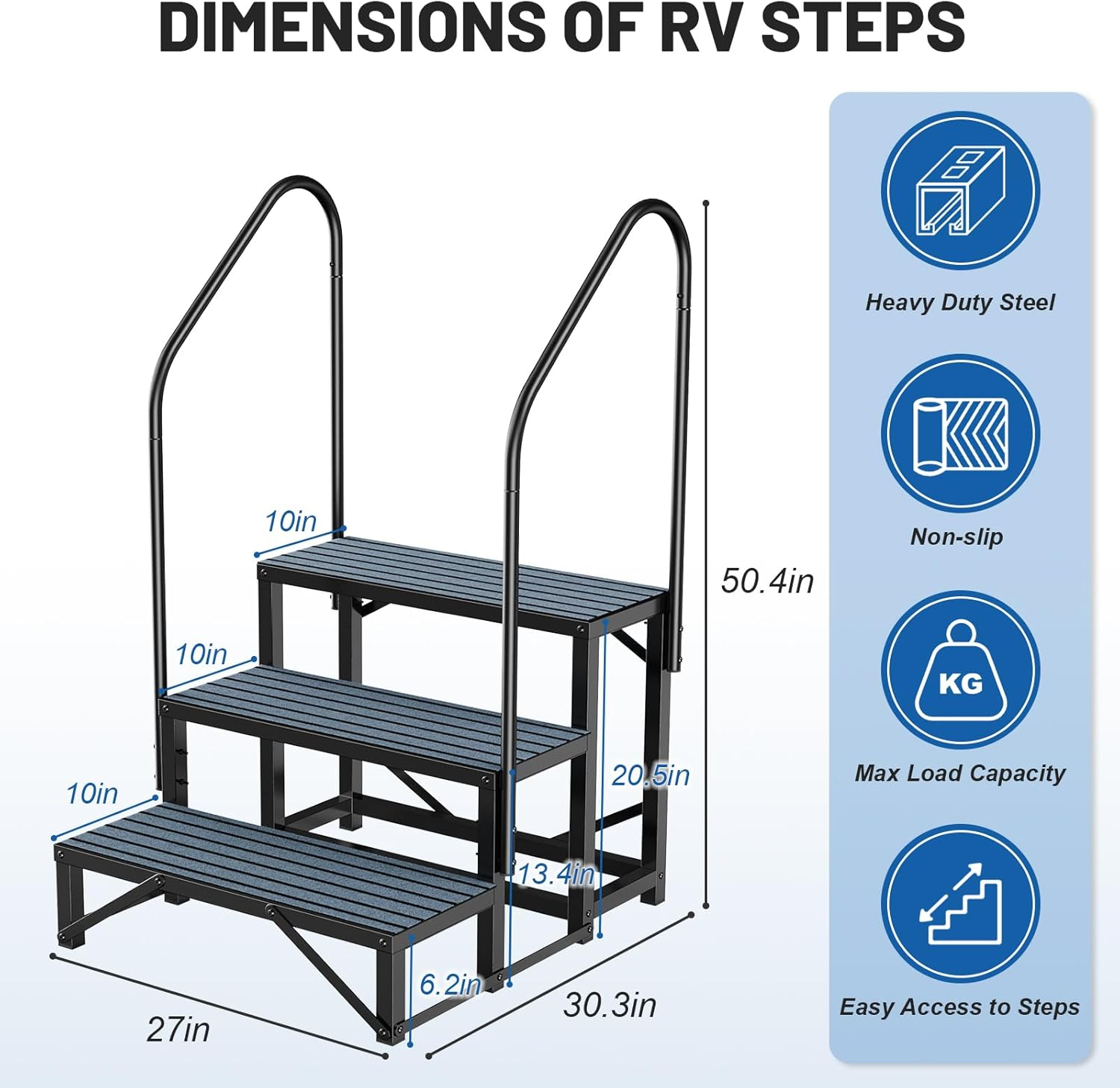 RV Steps Spa Steps with Handrail - 3 Step Hot Tub Steps Trailer Steps Mobile Home Stairs for 5Th Wheel RV, Trailer, Hot Tub, Pool, Porch with Non-Slip Mats