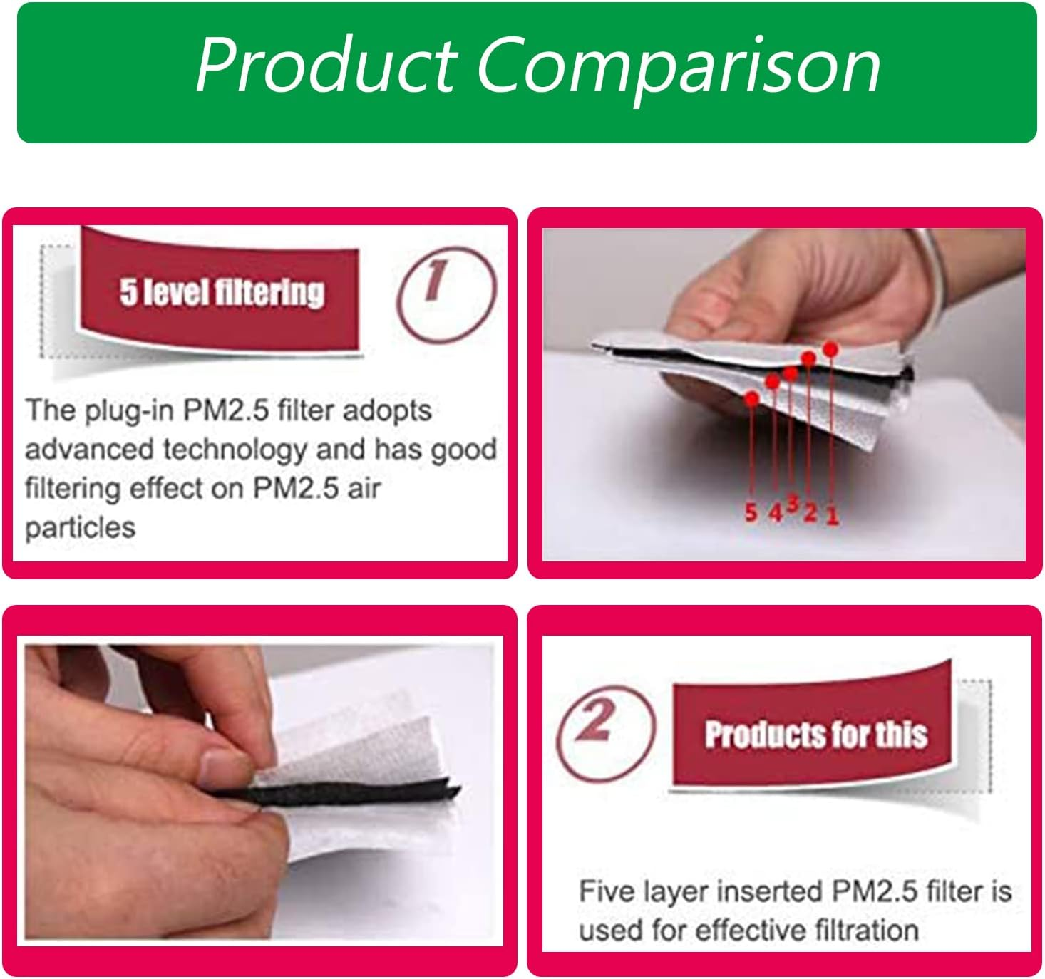 50Pcs 5 Layers PM2.5 Activated Carbon Filter Replaceable anti Haze Filters, Protective Mouth Filter for Outdoor image number 5