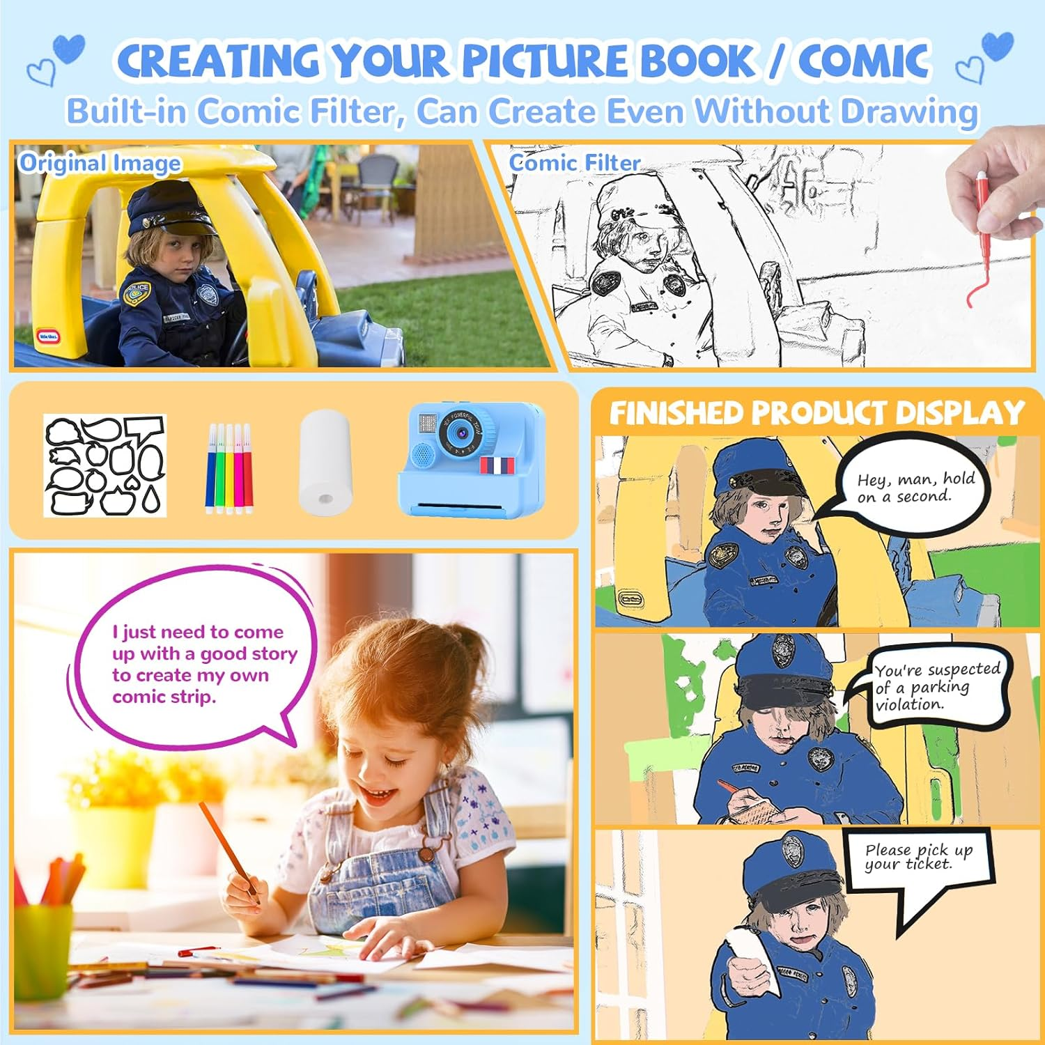 Kids Camera Instant Print - Christmas Birthday Girls Gifts Boys for Age 3 4 5 6 7 8 9 10 Year Old, 2.4 Inch Screen Kids Instant Camera, Kid Digital Video Cameras Toys with 32 GB SD Card image number 3