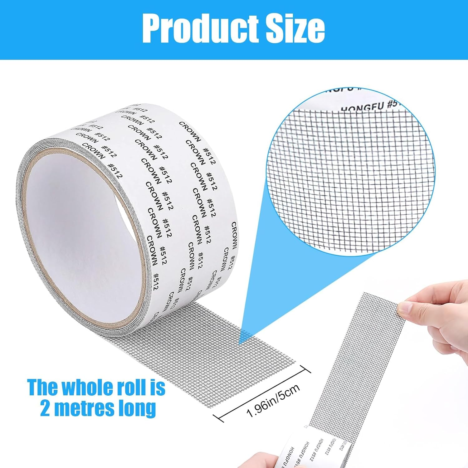 Window Screen Repair Tape, Screen Rrepair Kit for Windows or Doors Screen Repair, 2 X 80Inches Strong Adhesive & Waterproof Fiberglass Covering Mesh Tape, Gray image number 2