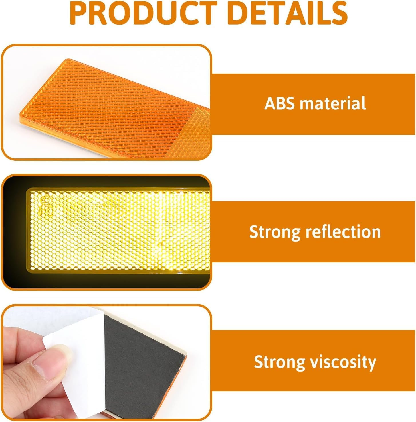 Driveway Reflector and Car Reflector Self Adhesive Rectangular Reflective Stickers, Waterproof High Visibility Safety Markers, Compatible with Cars, Bikes, Trailers, and Caravans 6 Pack - Haheihei