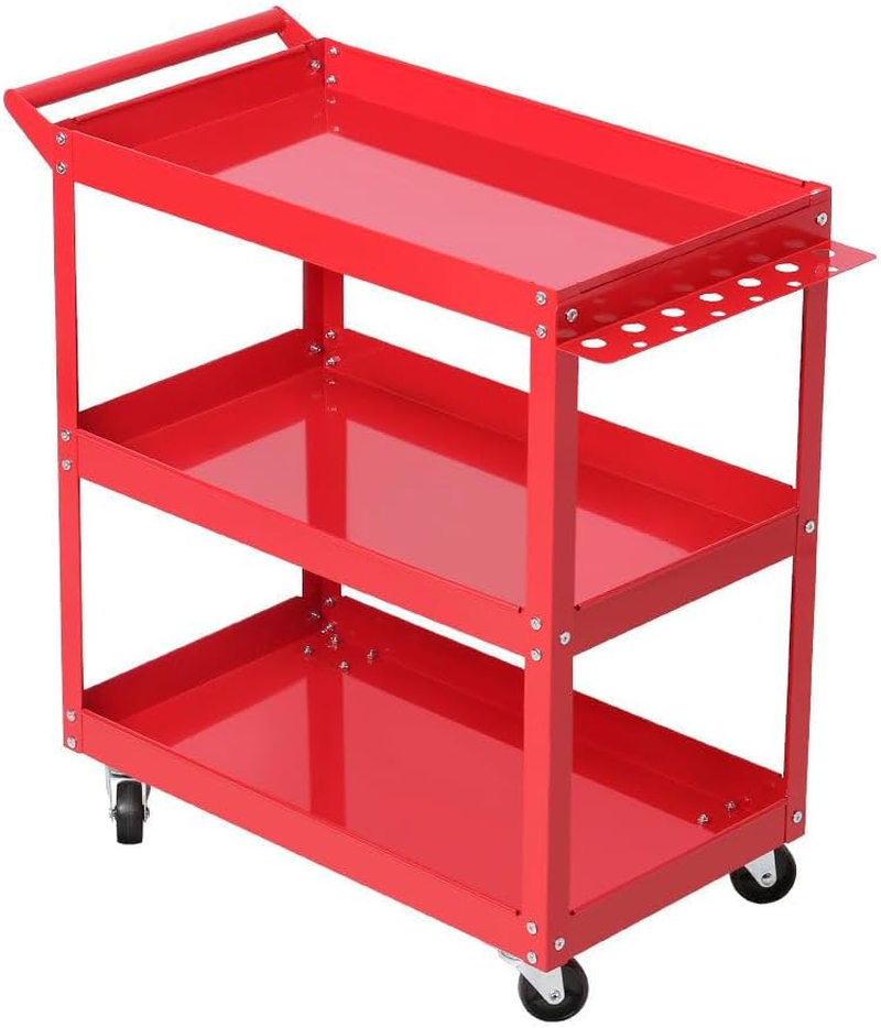 Giantz 3 Tier Steel Tool Trolley, Tools Storage Trolleys Cart Mechanic Rolling Carts Garage Bar Workshop Warehouse Organiser, 150Kg Capacity Rust Resistant Lockable Castors Red image number 5