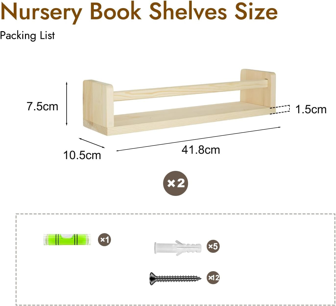 Dxzephious Nursery Bookshelves,40 Cm Floating Bookshelves for Wall Set of 2, Wood Wall Mounted Floating Shelves for Baby Nursery Decor and Toys Storage (40Cm -Set of 2) - 80Cm -Set Of 3 image number 5