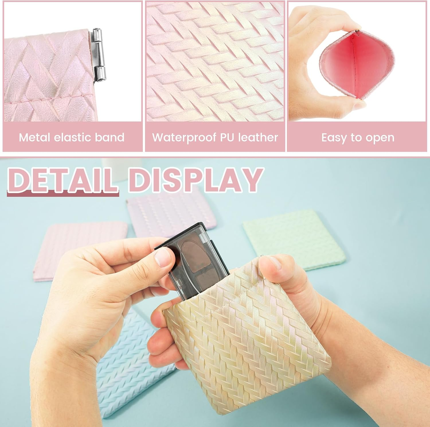 DJAPWPX-5 Pcs Small Makeup Bag for Purse Waterproof PU Leather Cosmetic Bag Portable Pocket Pouch Multifunctional Mini Makeup Bag Set for Women Makeup Organizer image number 3