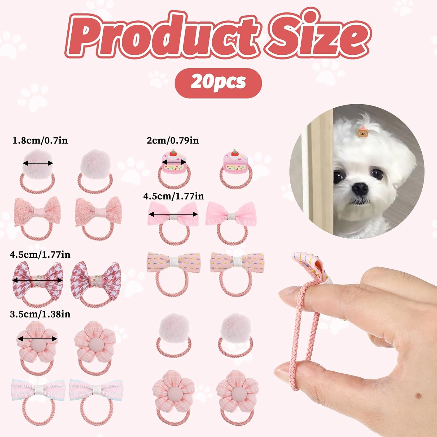 Giantree 20 Pcs Pink Dog Hair Bows for Small Dogs, Cute Dog Bows with Rubber Bands, Comfortable All-Season Hair Ties for Small Breeds (Pink) image number 6