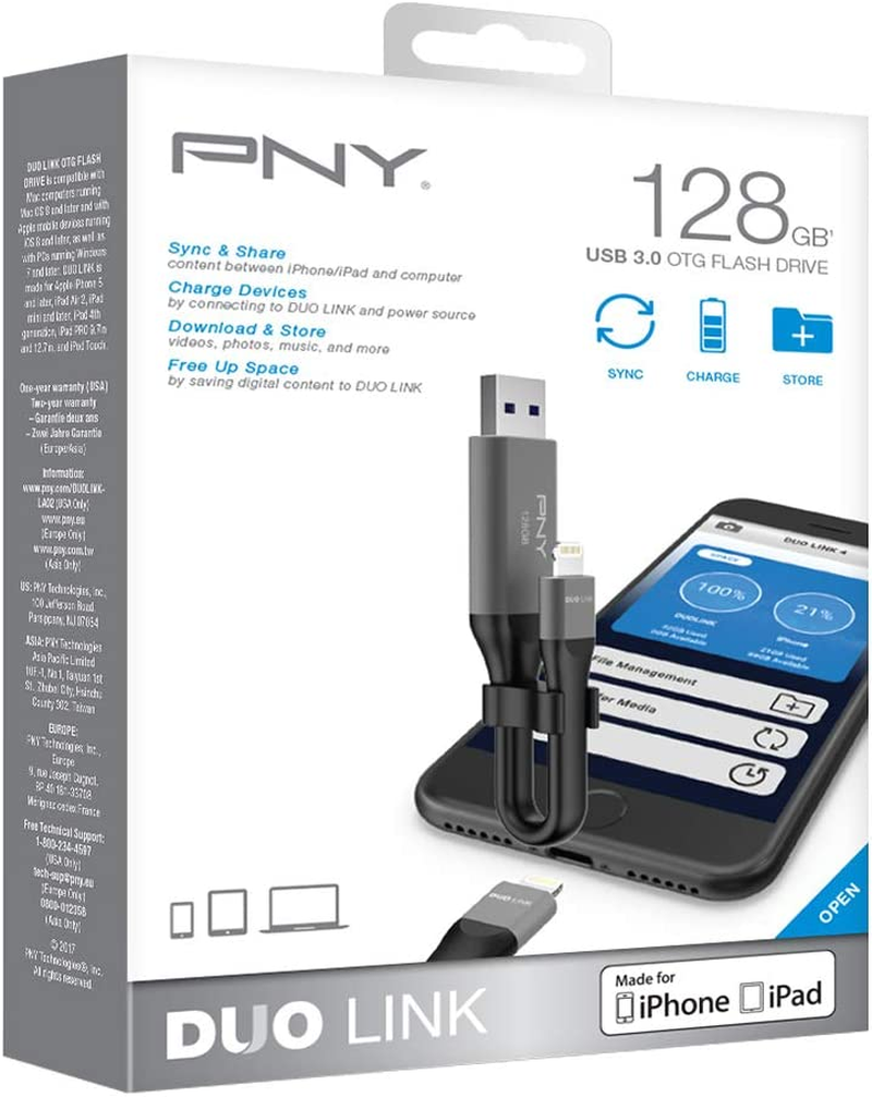 PNY Duo Link Sync & Charge 32GB Metal Gray for Iphone/Ipad Metal Gray 128GB image number 3