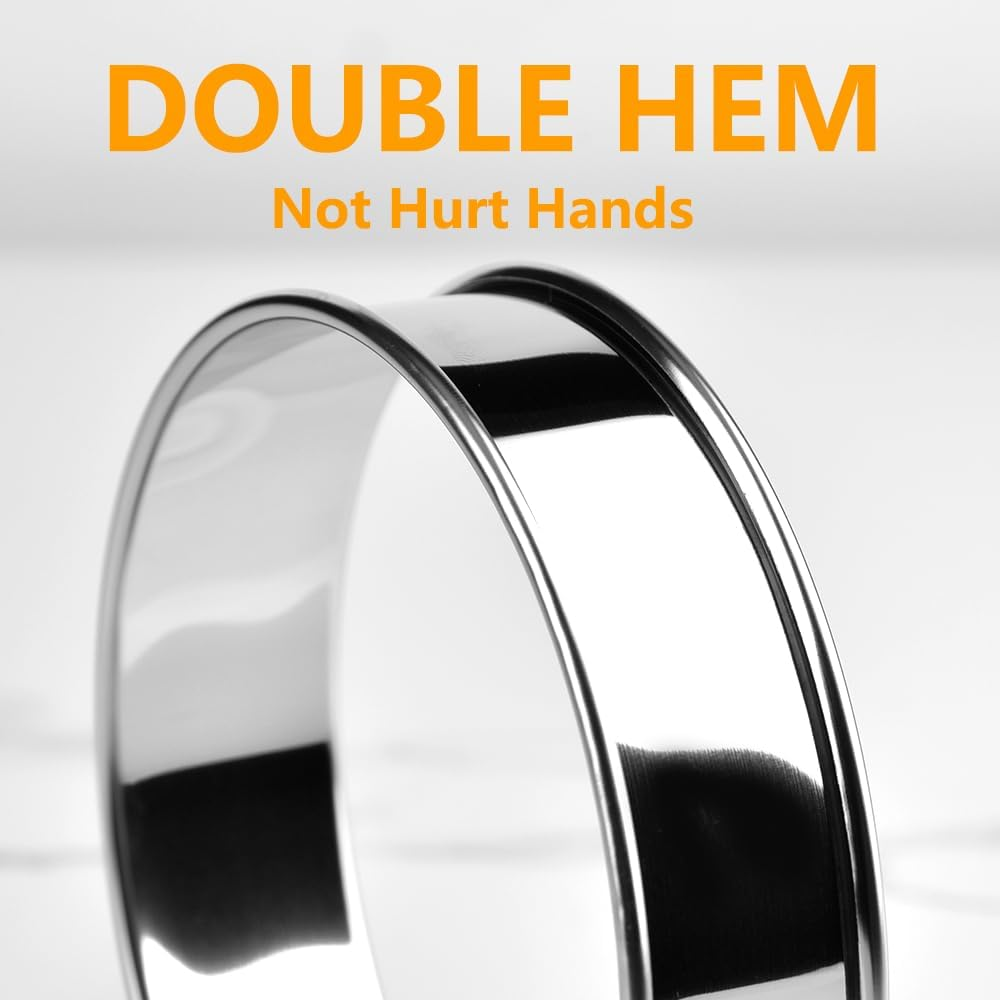 Guowall 6 Pcs English Muffin Rings Nonstick Metal round Cake Mold Stainless Steel Double Rolled Tart Ring for Baking - 10 X 2.5Cm