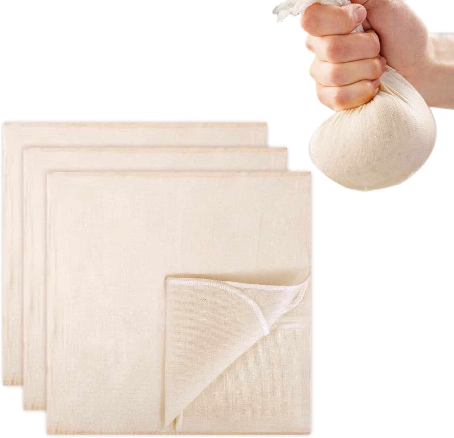3 Pcs Grade Cheesecloth, Cheese Cloths, Dual Layer Design Pure Cotton Muslin Cloths, Ultra Fine Soft Square Cheesecloth Cheese Cloths Muslin Cloth Weave Fabric Filter for Cooking, Baking image number 4