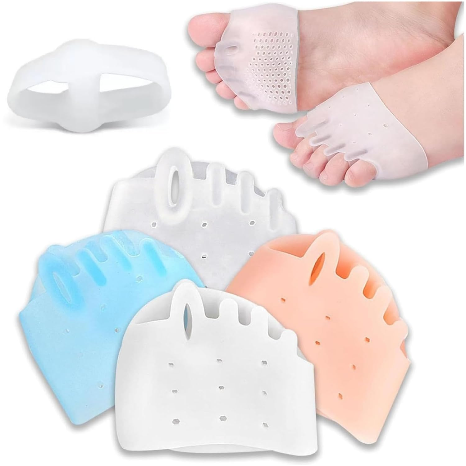 GHQHSQ Silicone Toe Separators for Women & Men, 4 Packs Toe Separators Bunion Corrector Cushion, Breathable Soft and Comfortable Gel Foot Cushions, Multiple Colors (4 Pairs)