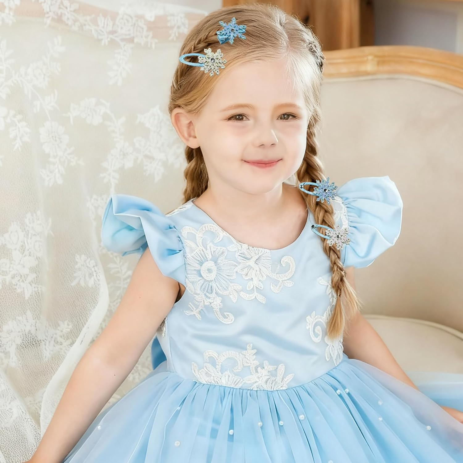 Snowflake Hair Clip Set, 8 Pieces Exquisite Christmas Snowflake Hair Clips, Snowflakes Hair Accessories Hair Clip with Shiny Rhinestones for Women Girls Winter Christmas Party Gift (E)