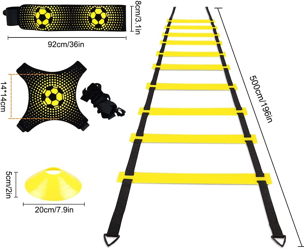 UHAPEER Football Speed Agility Training Set, Agility Ladder, 12 Sports Cones and Football Kick Trainer, Football Training Equipment Footwork Drills for Kids and Adults image number 2