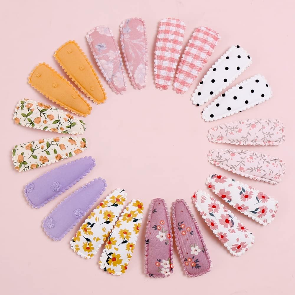 Yanwenx 20 Pcs Girl Hair Clips Floral Print Toddler Non Slip Wrapped Snap Hairpins for Kids Barrettes Accessories Baby Girls (Light Color) Pink - Orange image number 5