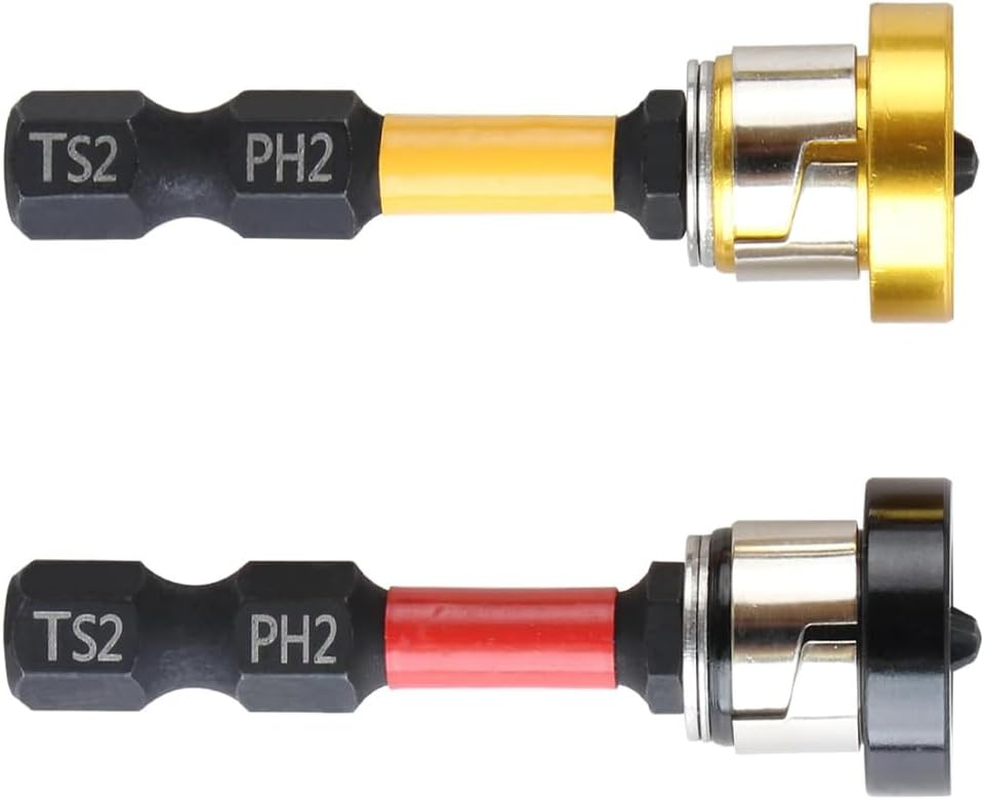 Walquicks 2 Pcs Positioning Screwdriver Bit Set, Hex Shank Drywall Screwdriver Bits for Plasterboard & Gypsum Board, Secure Grip with Red & Yellow Tips image number 1
