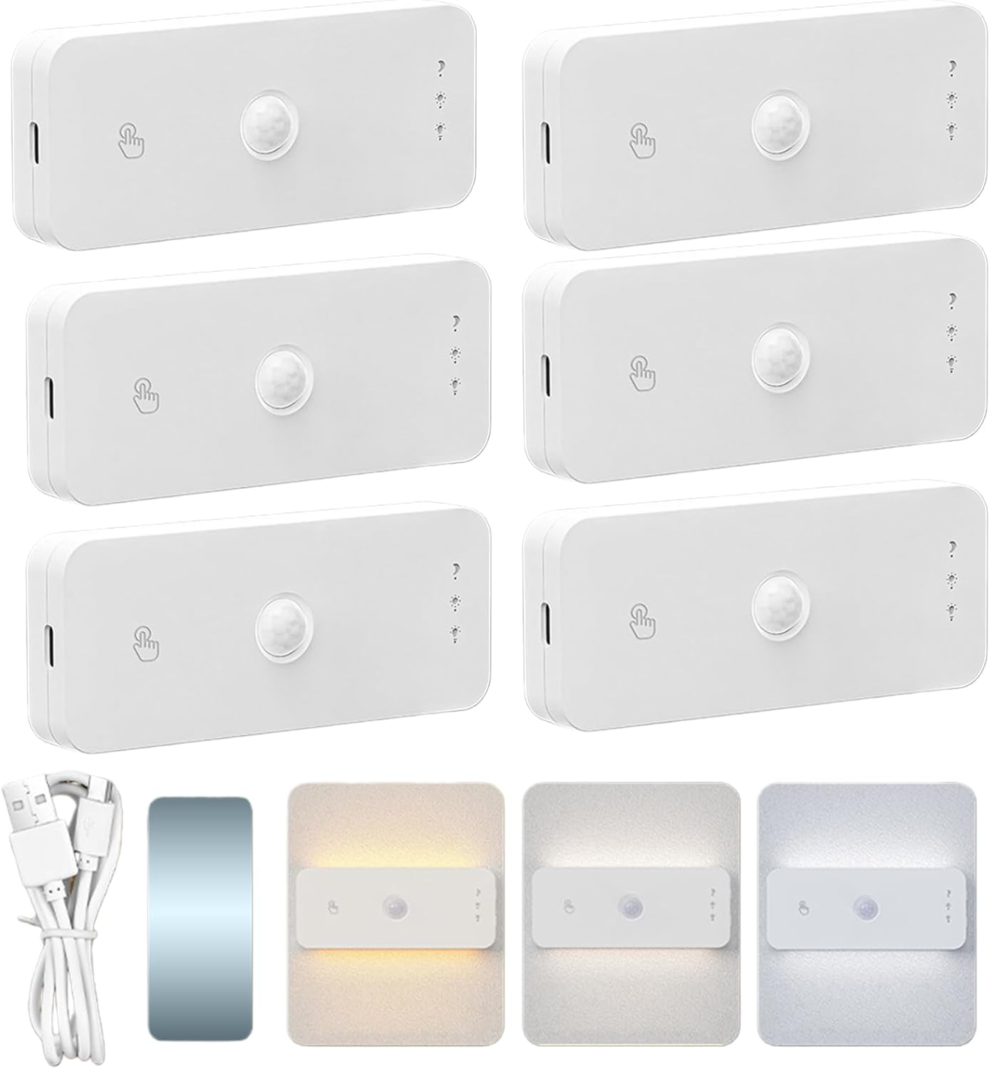 6 Night Light with Motion Sensor, Rechargeable LED Stair Light, Magnetic Mounting, Night Light for Children with 3 Colour Temperature Modes and Adjustable Brightness for Hallway, Stairs, Bathroom image number 1