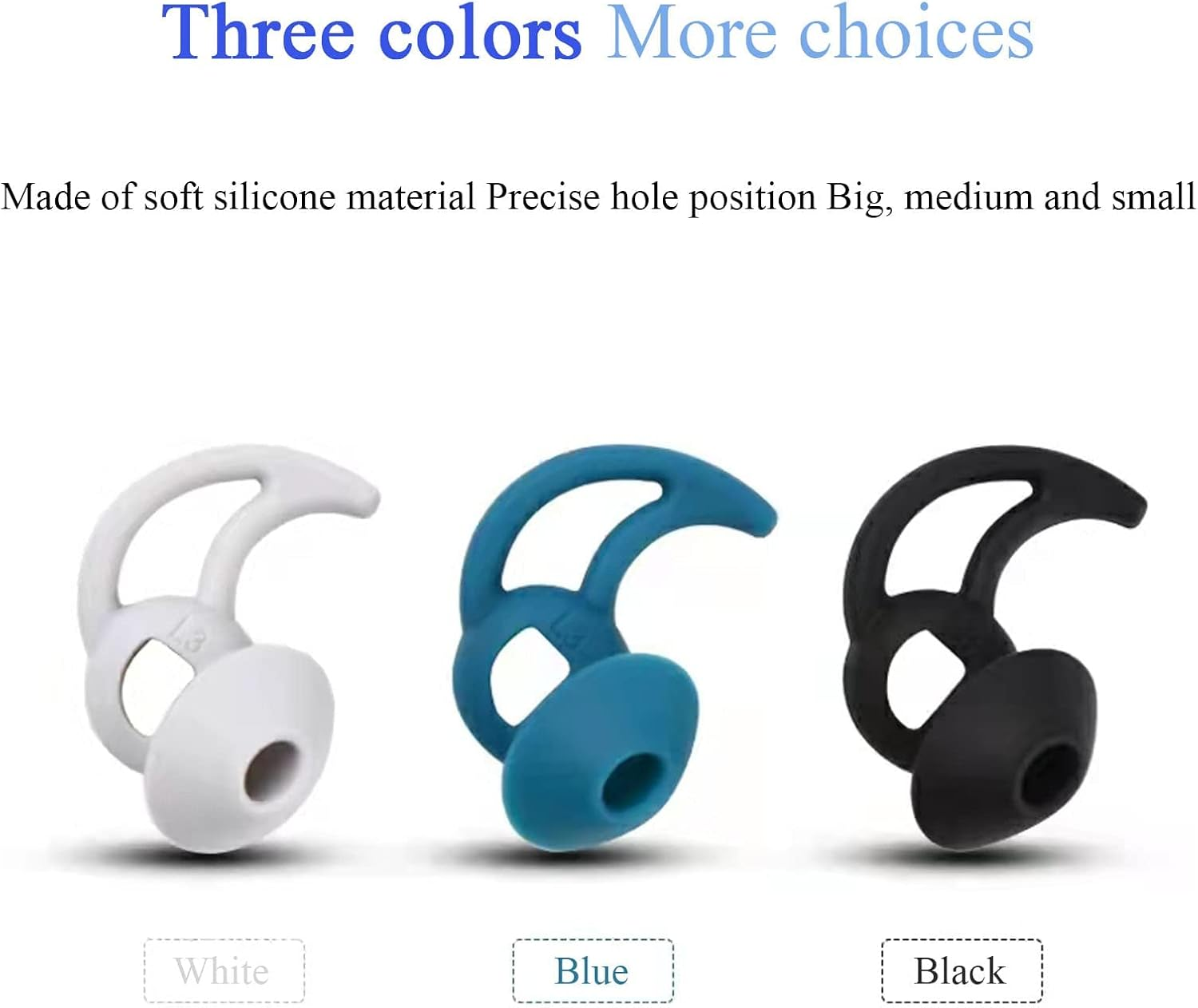 Adhiper Qc/Sport Silicone Ear Plugs Compatible with Bose Quietcomfort/Bose Sport Wireless In-Ear Headphones, S M L 3 Pairs of Silicone Replacement Ear Plugs (White)