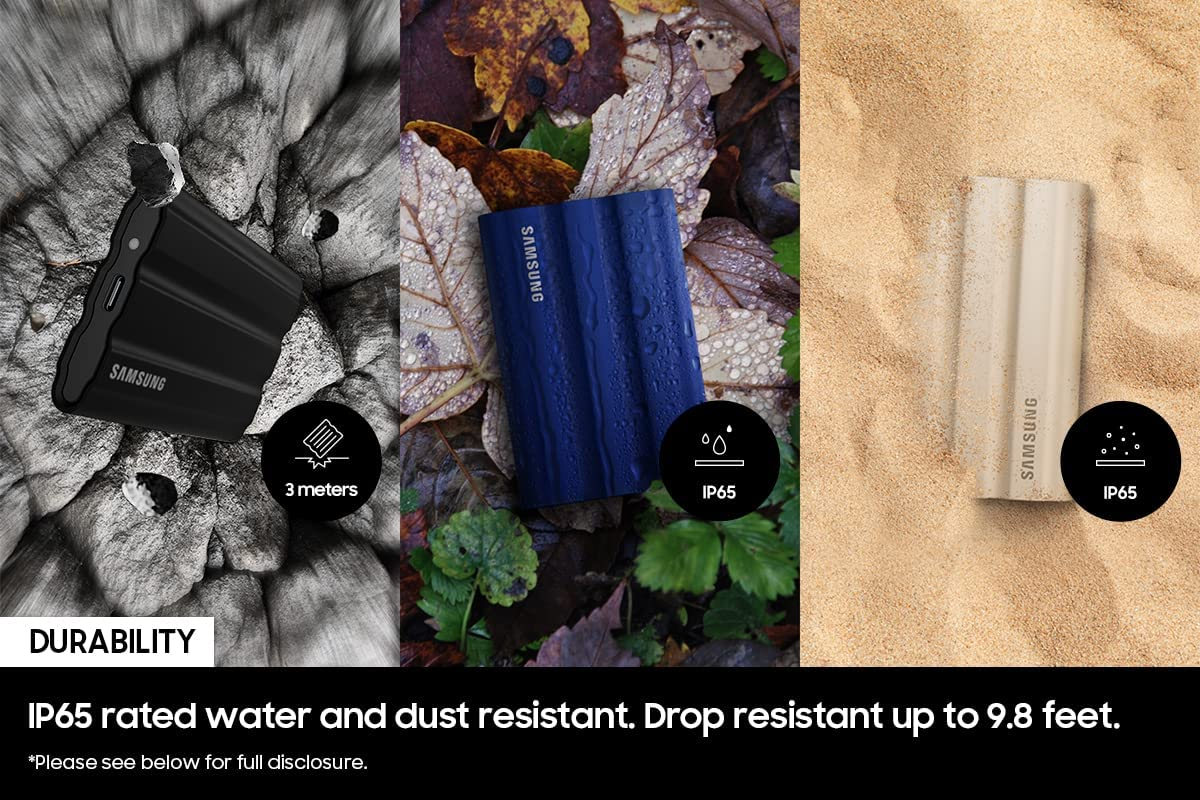 SAMSUNG T7 Shield 2TB Portable SSD, USB 3.2 Gen2, Rugged, IP65 Rated, for Photographers, Content Creators and Gaming, External Solid State Drive (MU-PE2T0R/AM, 2022), Blue image number 2