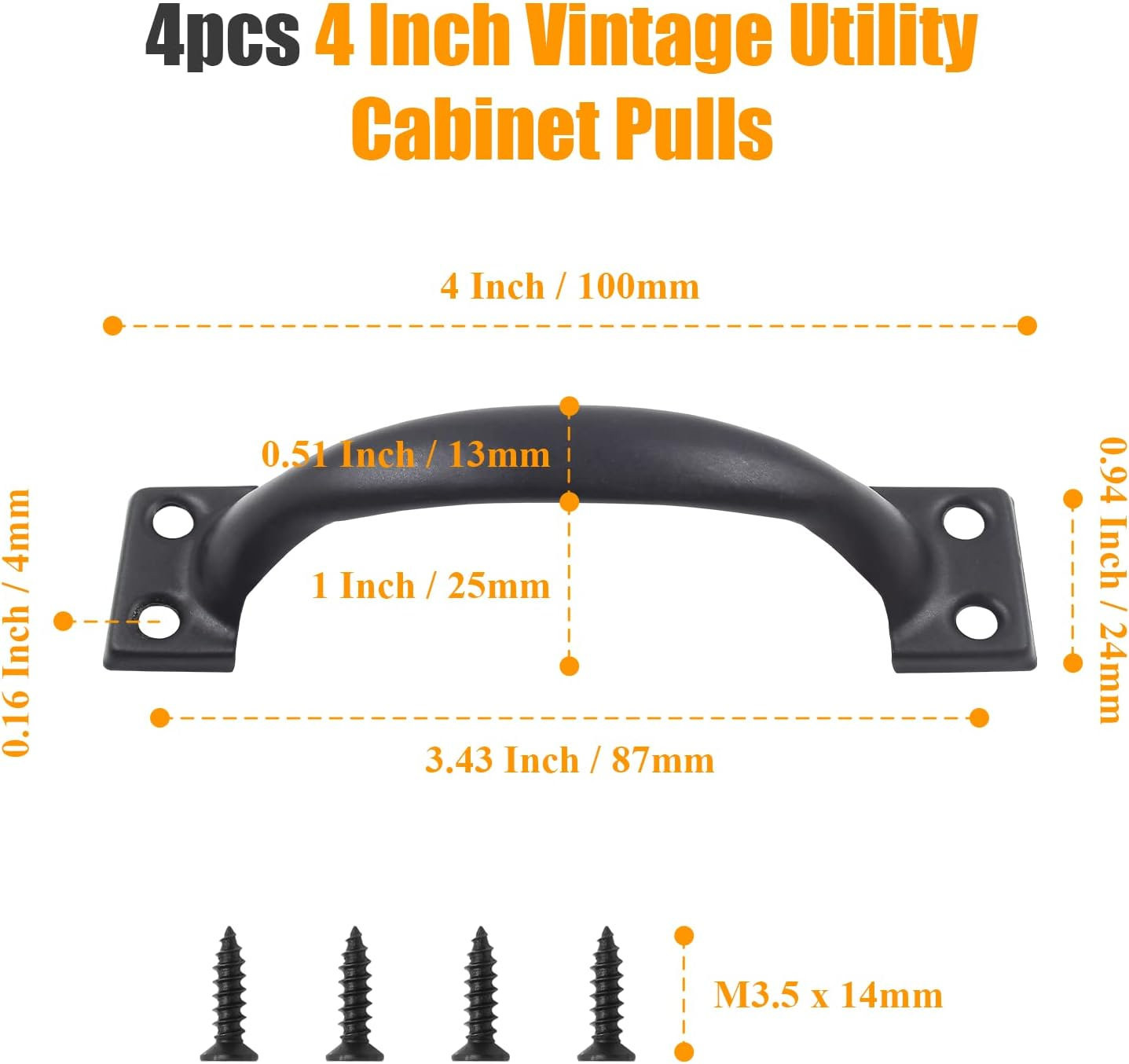 Bivethoi 4Pcs 4 Inch Vintage Barn Door Pulls Utility Cabinet Handles, Screw in Drawer Pulls Black Gate Handles, Metal Garage Door Handles Outdoor Kitchen Hardware for Wooden Fence Cupboard Dresser image number 5