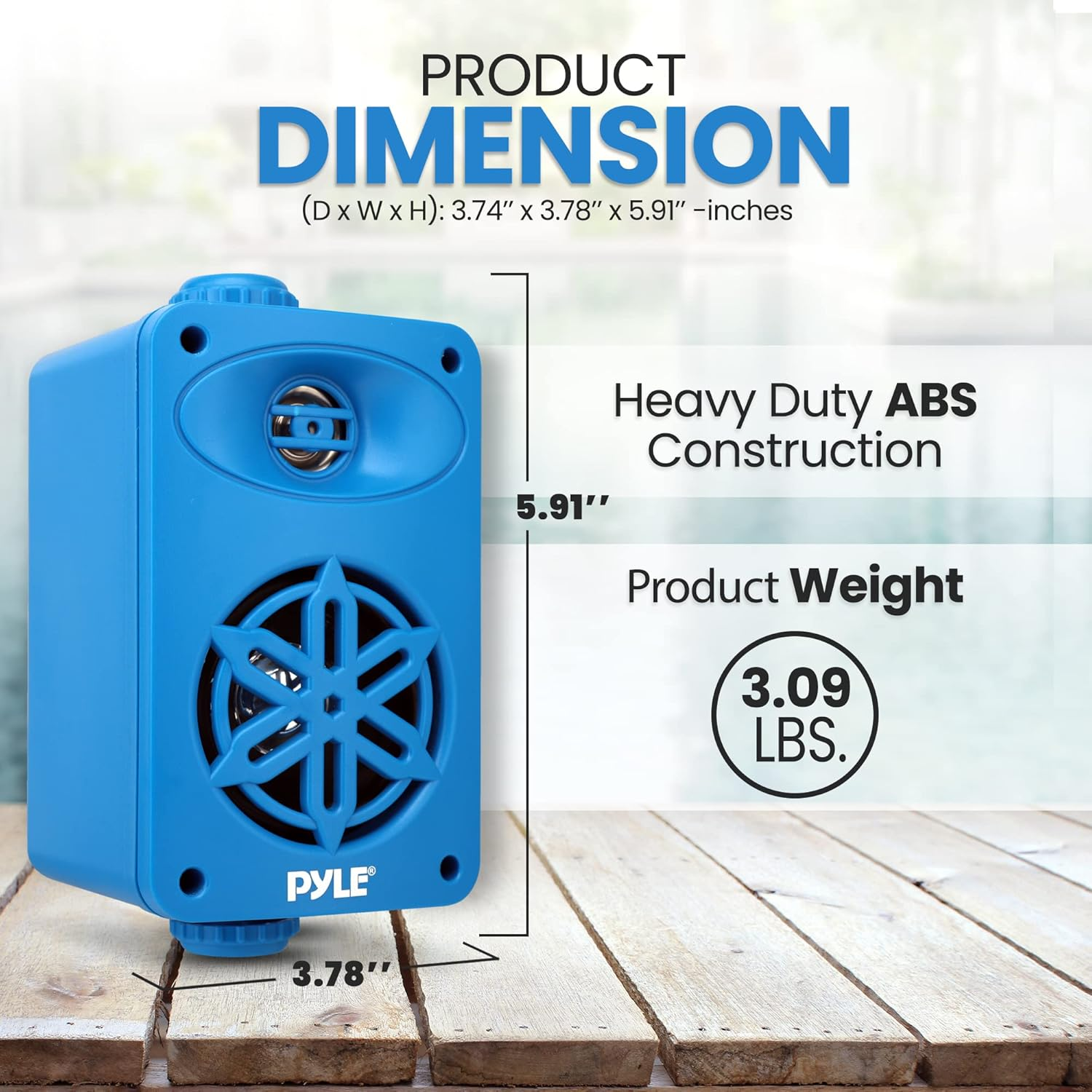 Pyleusa Indoor Outdoor Speakers Pair - 200 Watt Dual Waterproof 3.5&rdquo; 2-Way Full Range System W/ 1/2&rdquo; High Compliance Polymer Tweeter - In-Home, Boat, Marine, Deck, Patio, Poolside (Blue) - PDWR35BL