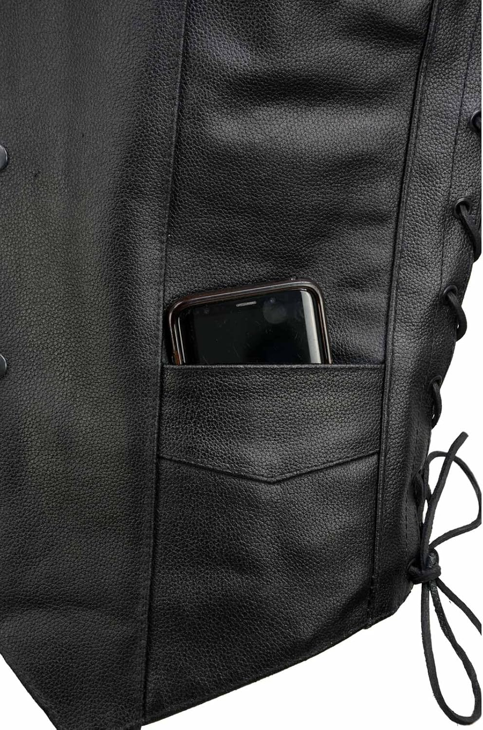 Event Leather EL5315 Black Motorcycle Leather Vest for Men W/Side Lace- Riding Club Adult Motorcycle Vests - 2X-Large image number 2