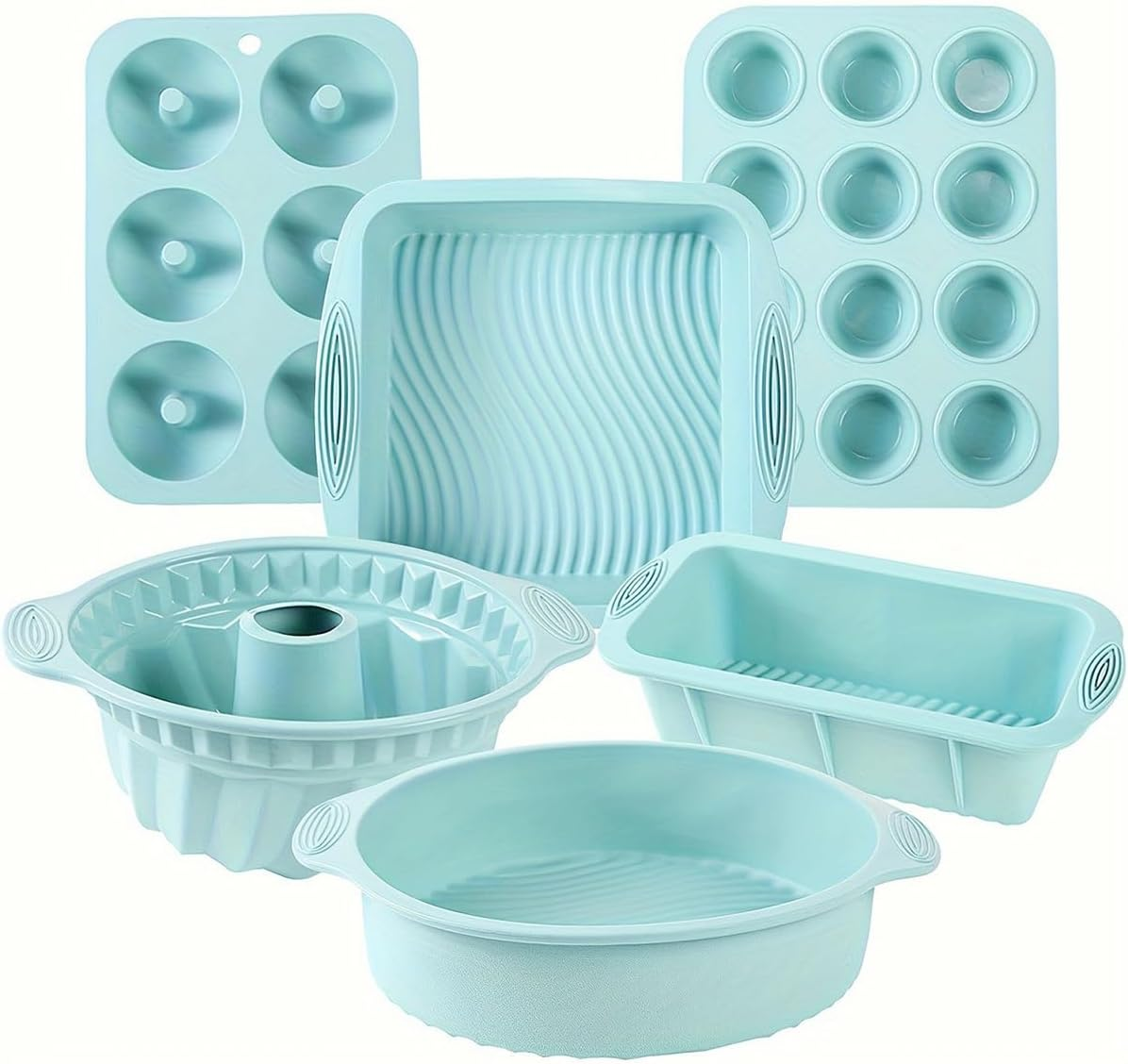 AIMALL 6-Piece Silicone Baking Mold Set, Non-Stick Cake Molds for Oven, Microwave & Freezer - Includes Round, Loaf, Muffin & Chiffon Cake Pans