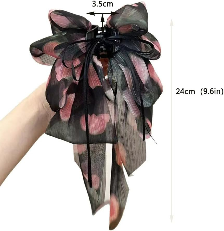 Large Bow Hair Clips with Long Ribbon Soft Broken Chiffon Ponytail Holder Shape for Women (Pack of 1) image number 3