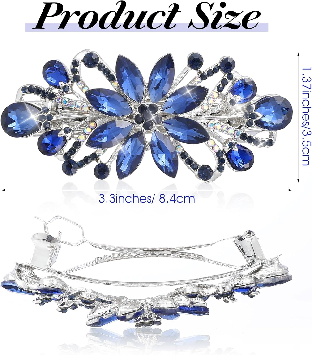 Hair Clip Flower, Vintage Rhinestone Style Barrettes, Blue Crystal Style Hair Clip, Luxury Jewellery Design Hairpin, Metal Spring Hair Clips for Women and Girls image number 4