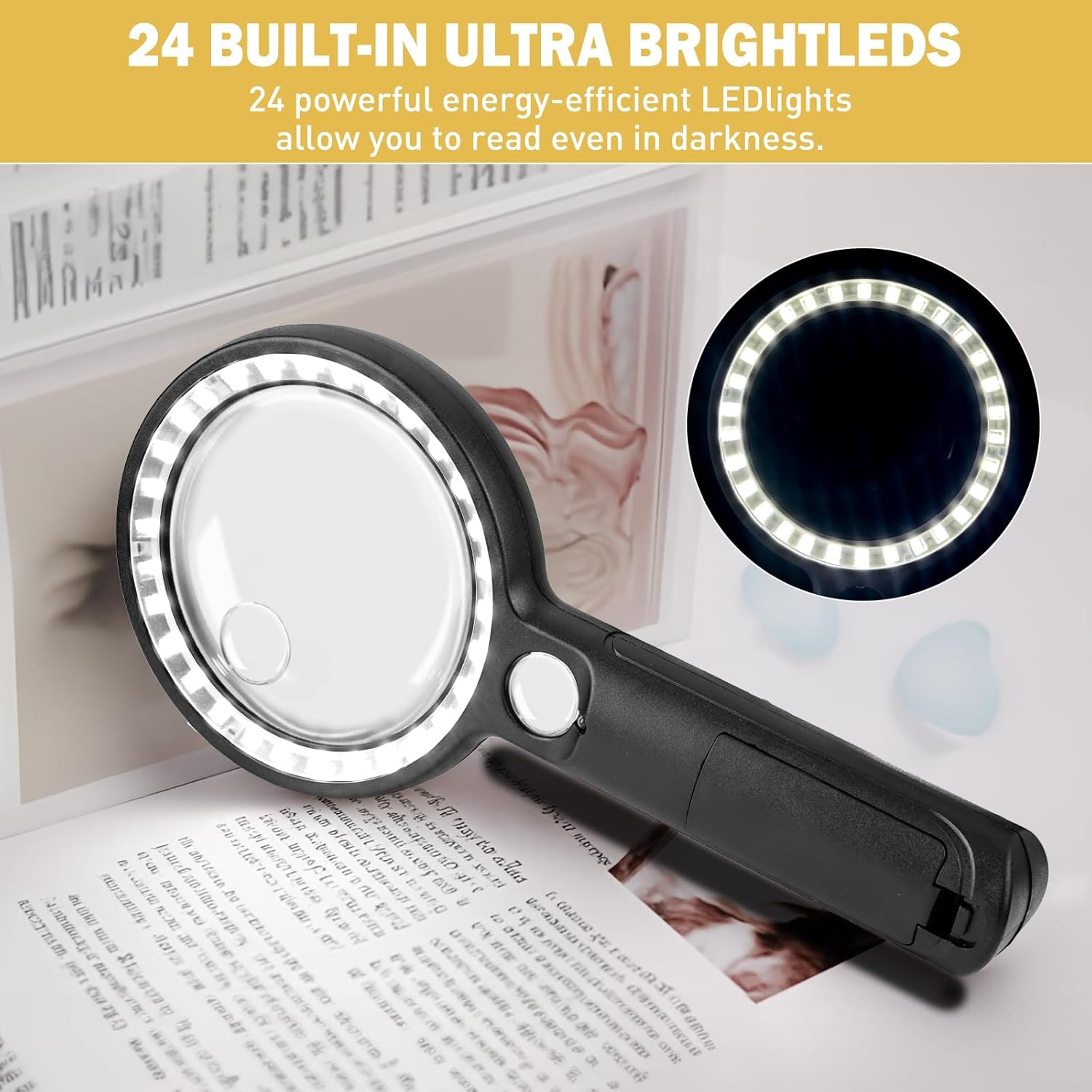 Magnifying Glass with 30 LED Lights, 10X 20X 45X Lighted Magnifying Glass Handheld with 1UV Light, Illuminated Lighted Magnifier for Seniors Reading Watch Repair Soldering Close Work image number 5