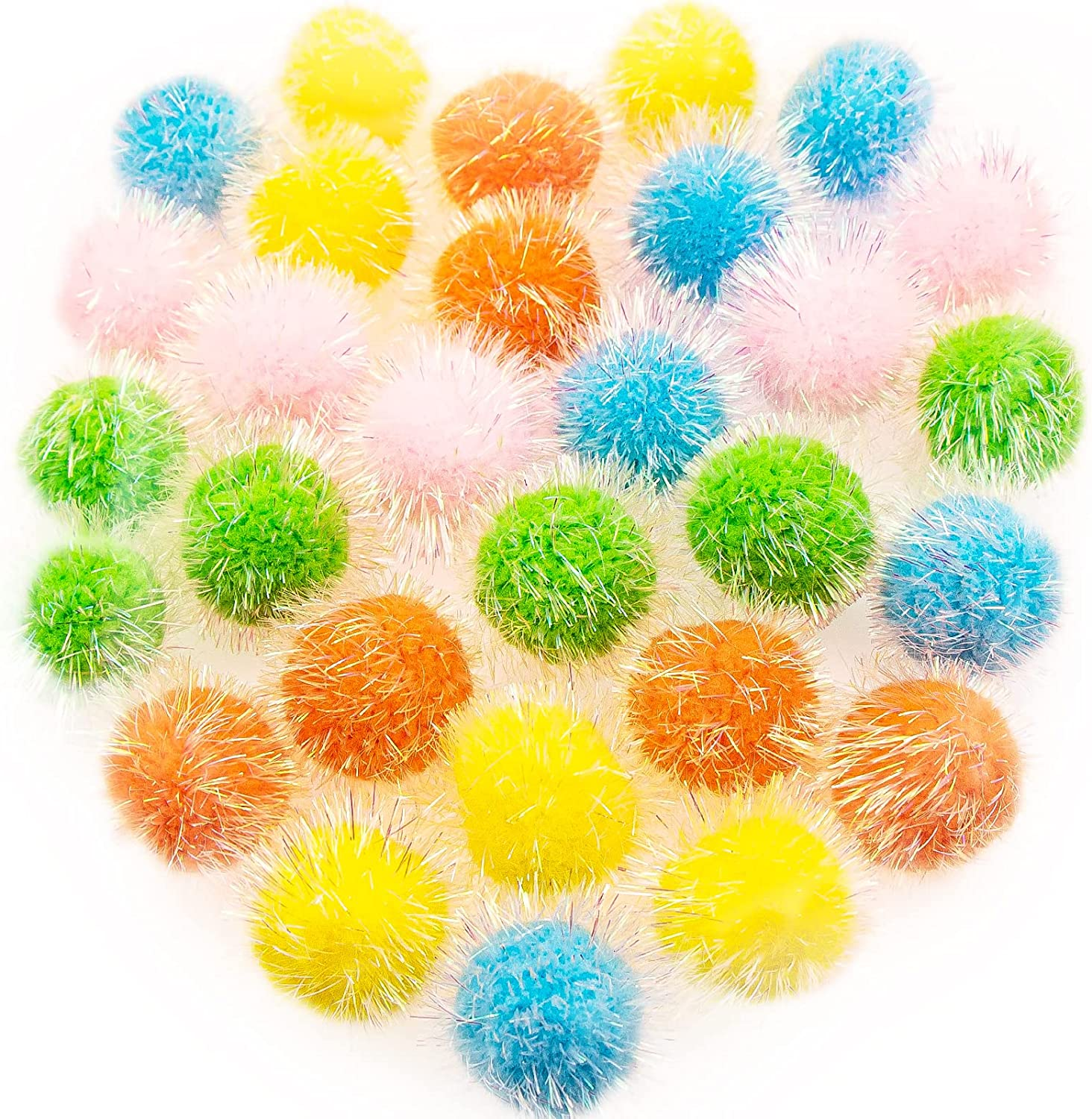 VAPKER 30 Pcs Cat Ball Toys Sparkle Balls Extra Large 2 Inch Cat'S Favorite Chase Glitter Ball Glitter Tinsel Pom Poms Balls Dark Blue Color