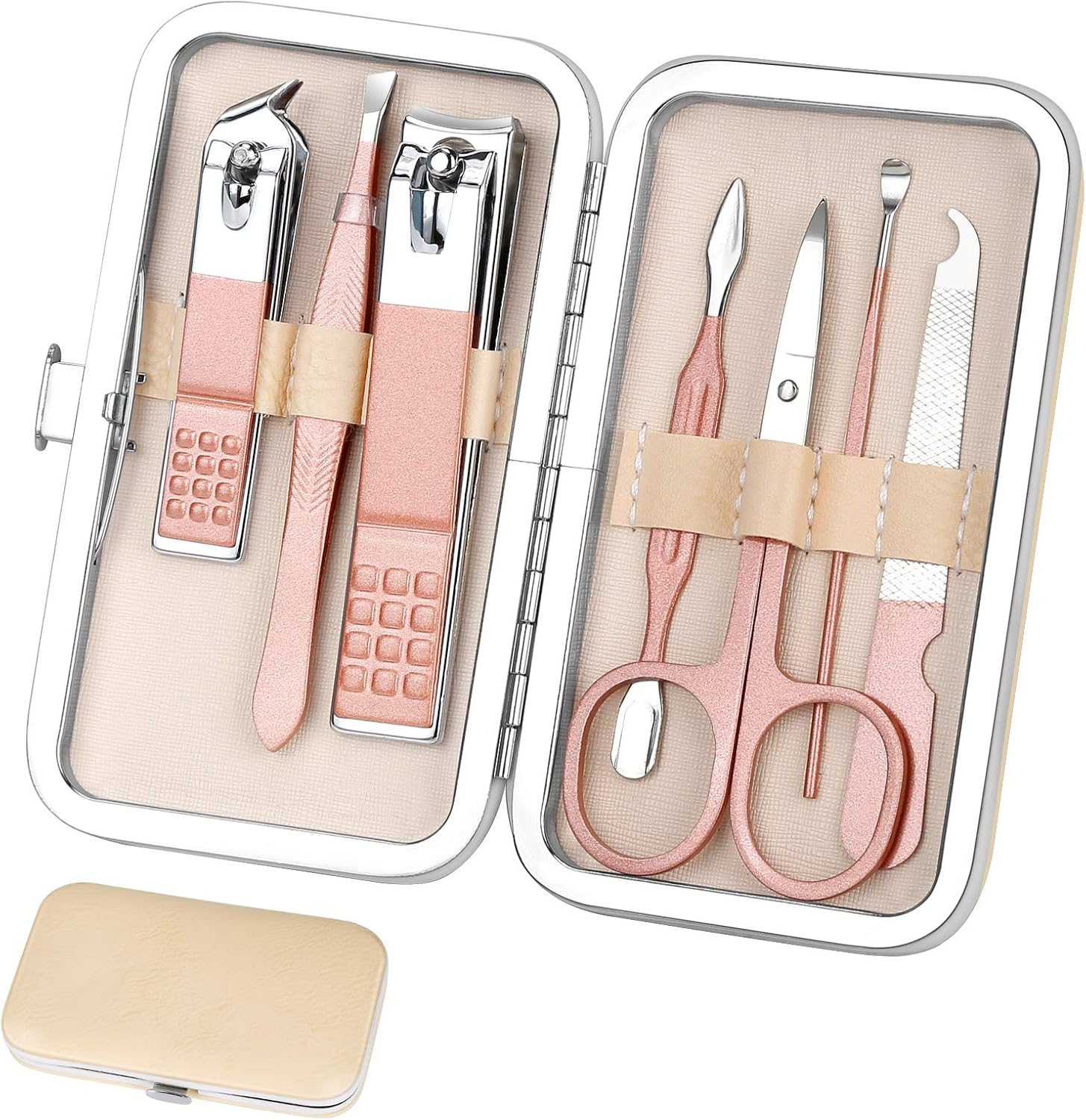 Nail Clippers Set Manicure Pedicure Kit - Manicure Set Women Professional Stainless Steel Pedicure Nail Clipper Tools Aceoce Travel Luxury with Grooming Travel Leather Rose Gloden-12Pcs