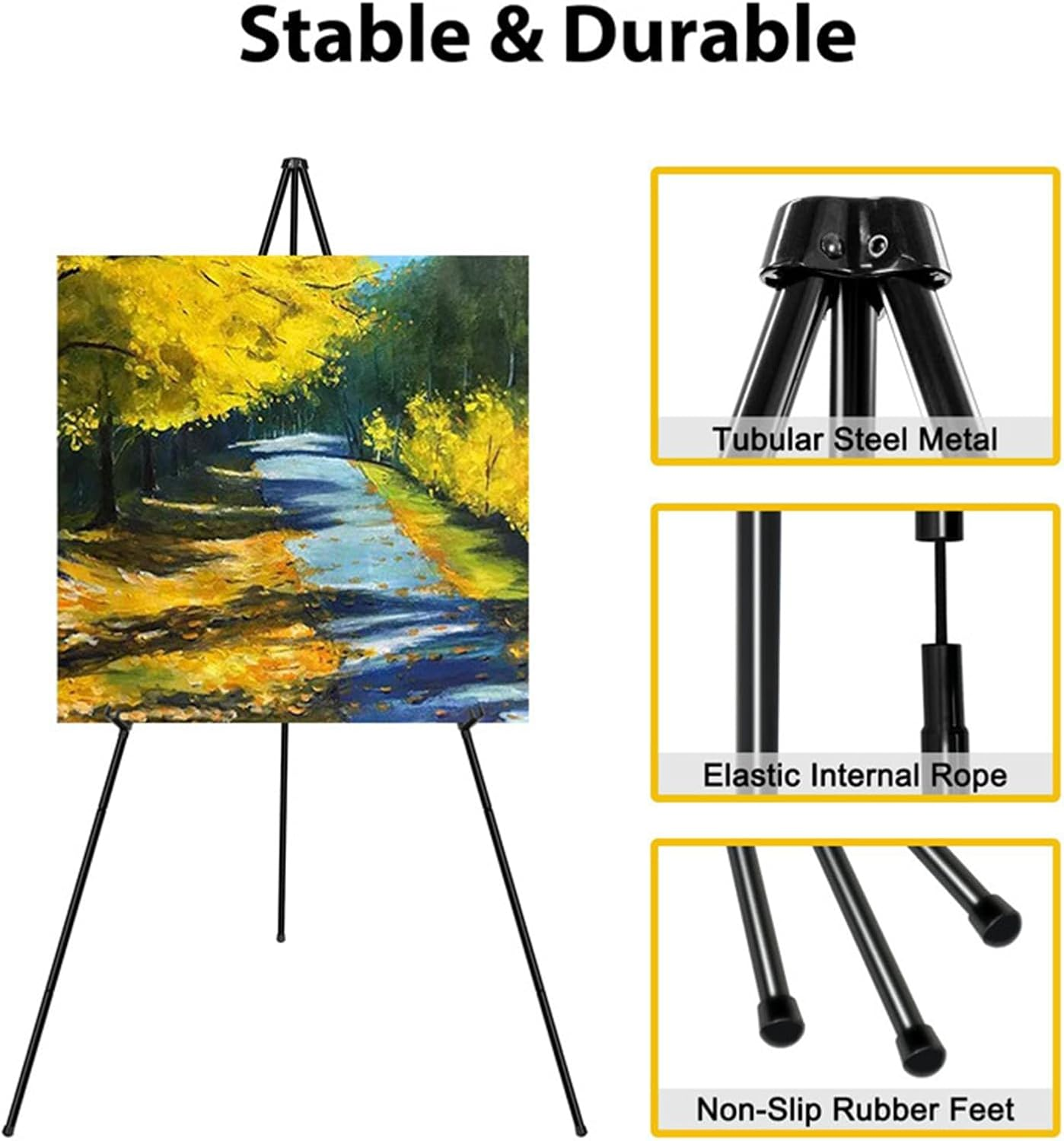 Easel Stand, Instant Floor Poster, Lightweight, 63'' Foldable Artist Easel for Wedding Banner, Painting Canvas, Poster, Adjustable Metal Easel with Portable Bag image number 3