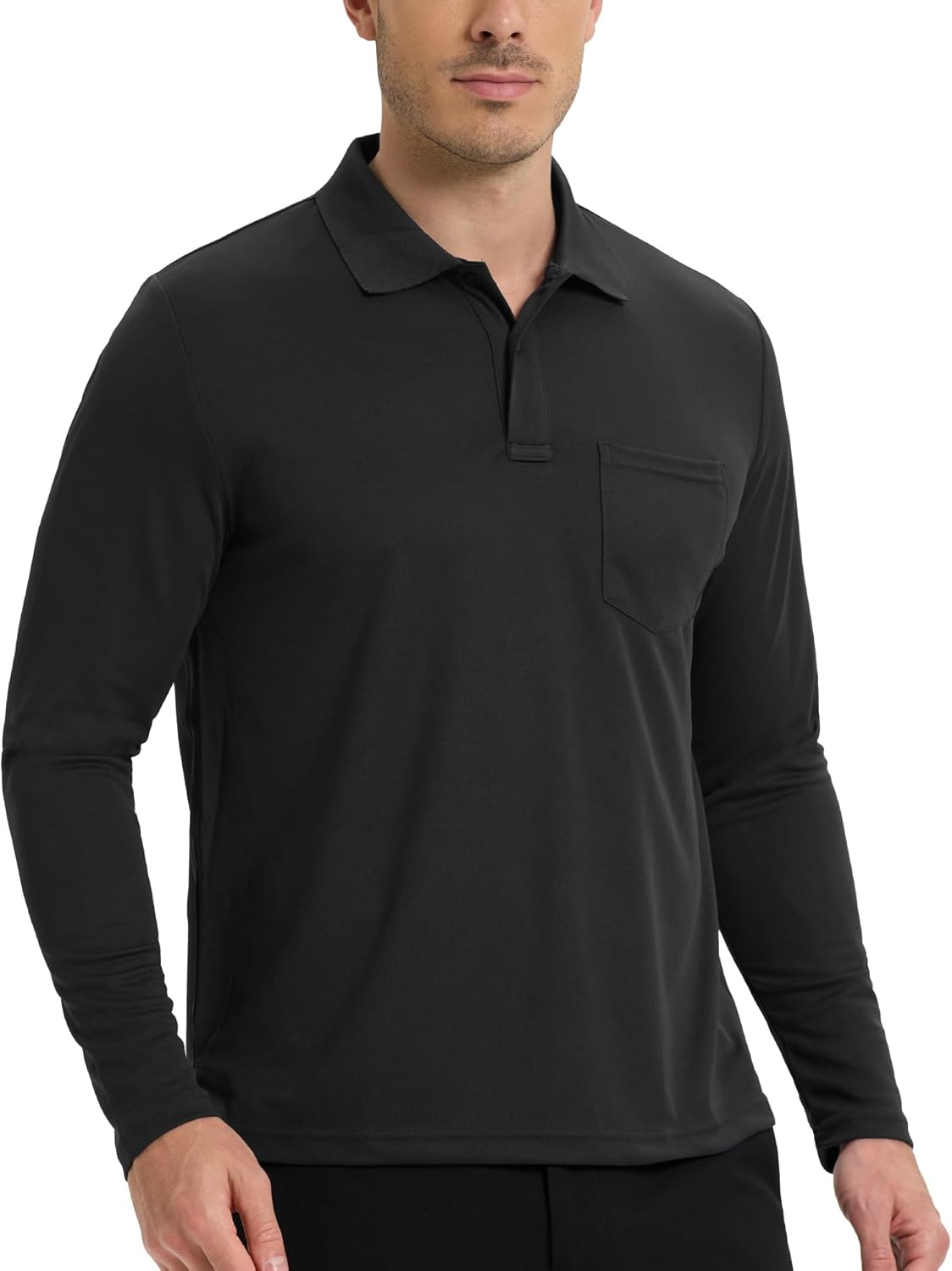 33,000Ft Men'S Long Sleeve Polo Shirt UPF50+ Breathable Golf Polo Moisture Wicking Quick Dry T Shirt Stretch Sports Athletic Tennis Performance Polo Lightweight Casual Work Top Black L image number 4