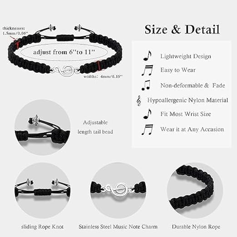 Music Note Bracelet for Women & Men,Teacher Music Lovers Black Music Teacher Bracelet Appreciation Gifts with Musical Note for Music Band Student Choir Musician