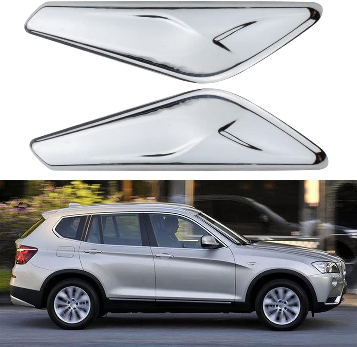 2 PCS Front Fender Right Left Side Fits BMW X3 F25 X4 F26 2013-2017 Replace 51117338570 51117338569 Chrome Trim Finisher image number 2
