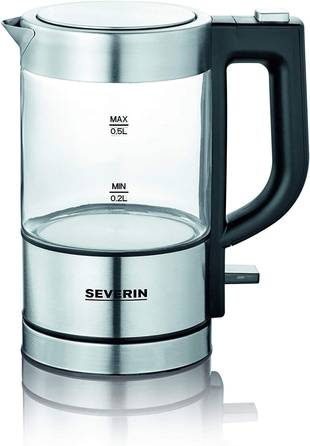 SEVERIN Mini Glass Kettle 0.5 L, Powerful and Compact in High-Quality Design, Electric Kettle with Limescale Filter, Stainless Steel/Black, WK 3472 image number 4