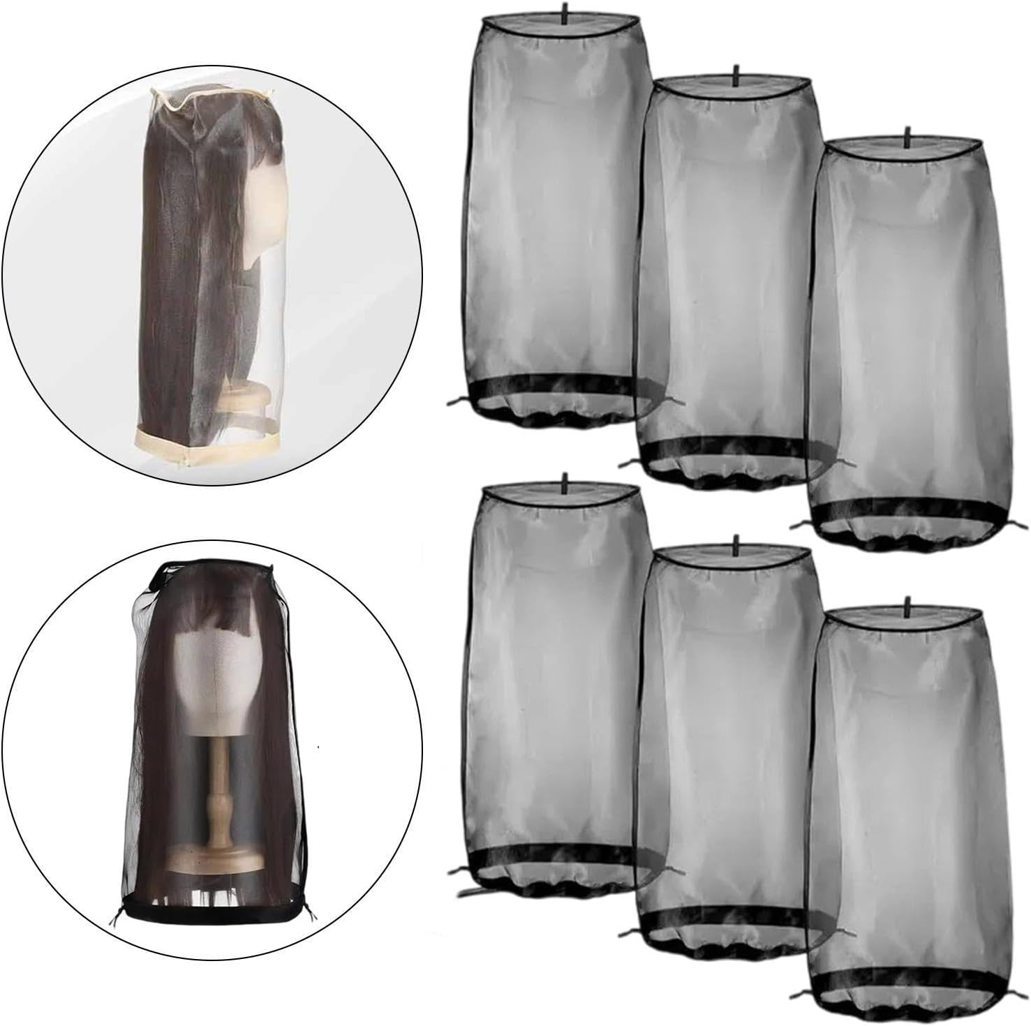 "Abbraccia" 6X Wig Storage Bag Packaging Bag Wig Cover with Drawstring for Transportation, Traveling Salon, Black - Black image number 3