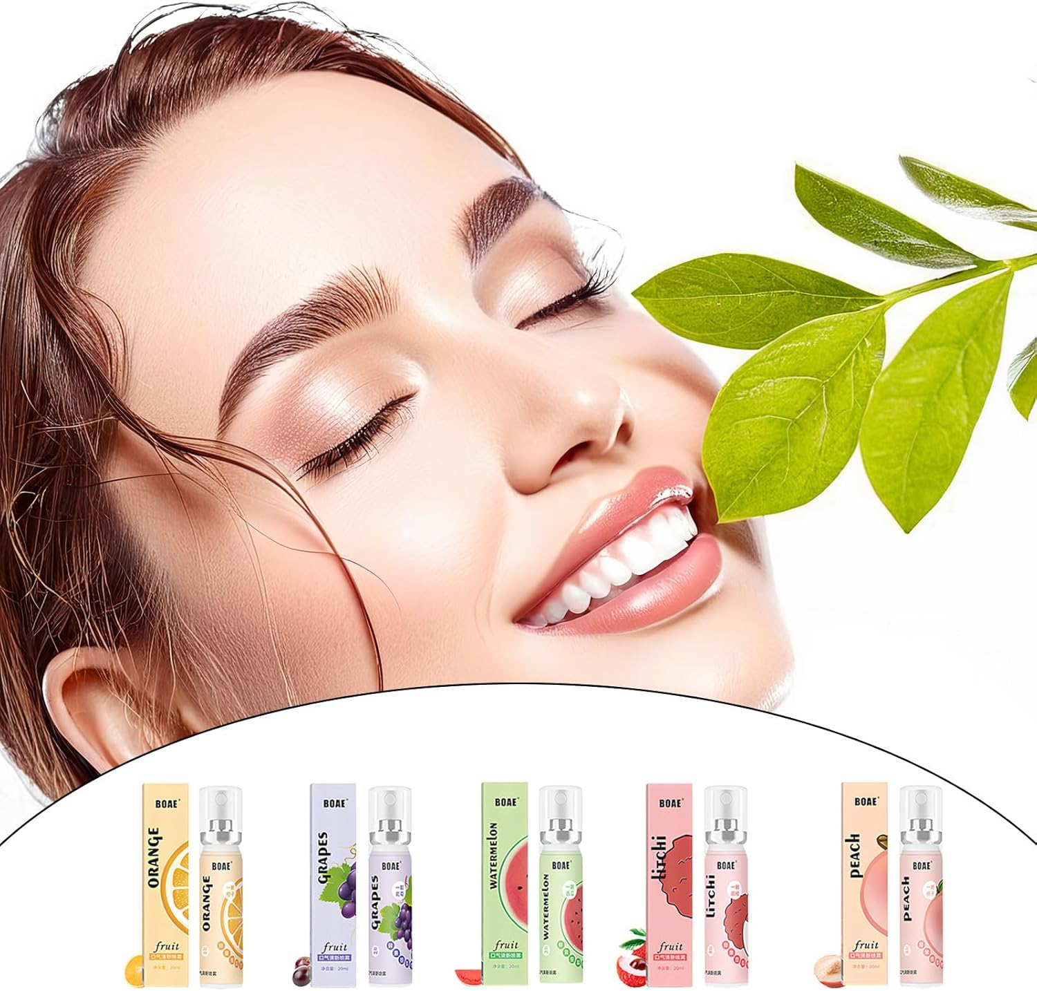 5 Pack Long-Lasting Mouth Spray,5 Fruits Flavors 20Mlbreath Spray, Apply to Fresh Breath and Oral Hygiene Care (Peaches, Lychees, Grapes, Oranges, Watermelons) image number 3
