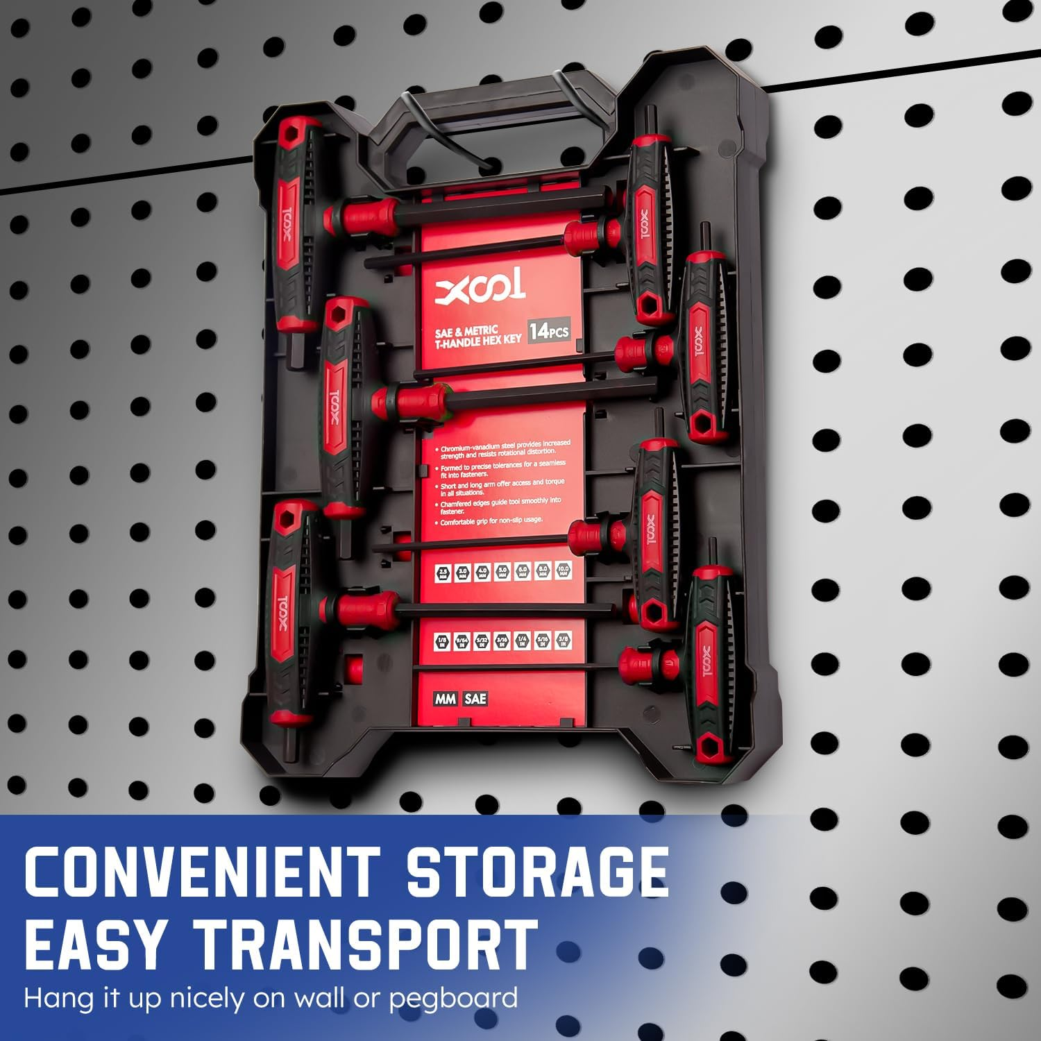 XOOL 14PCS T Handle Allen Wrench Set, Metric & SAE Hex Key Set, Long Arm Hex Key Wrench Set with Portable Organizer image number 5