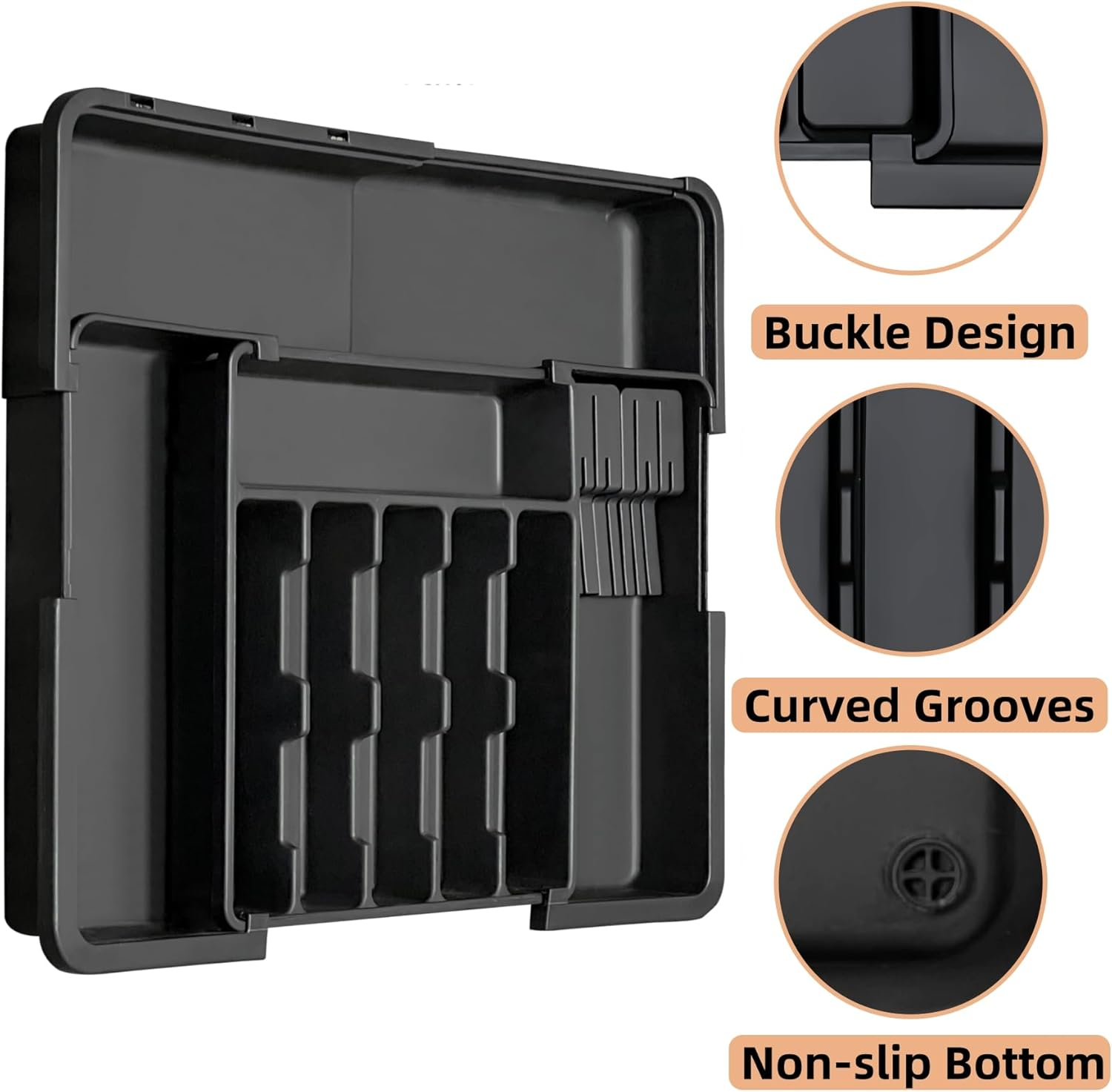 FORYUSE Expandable Cutlery Drawer Organiser Utensil Tray Removable Knife Blocks Adjustable Large Flatware Storage Holder Divider Kitchen for Spoons Forks image number 1