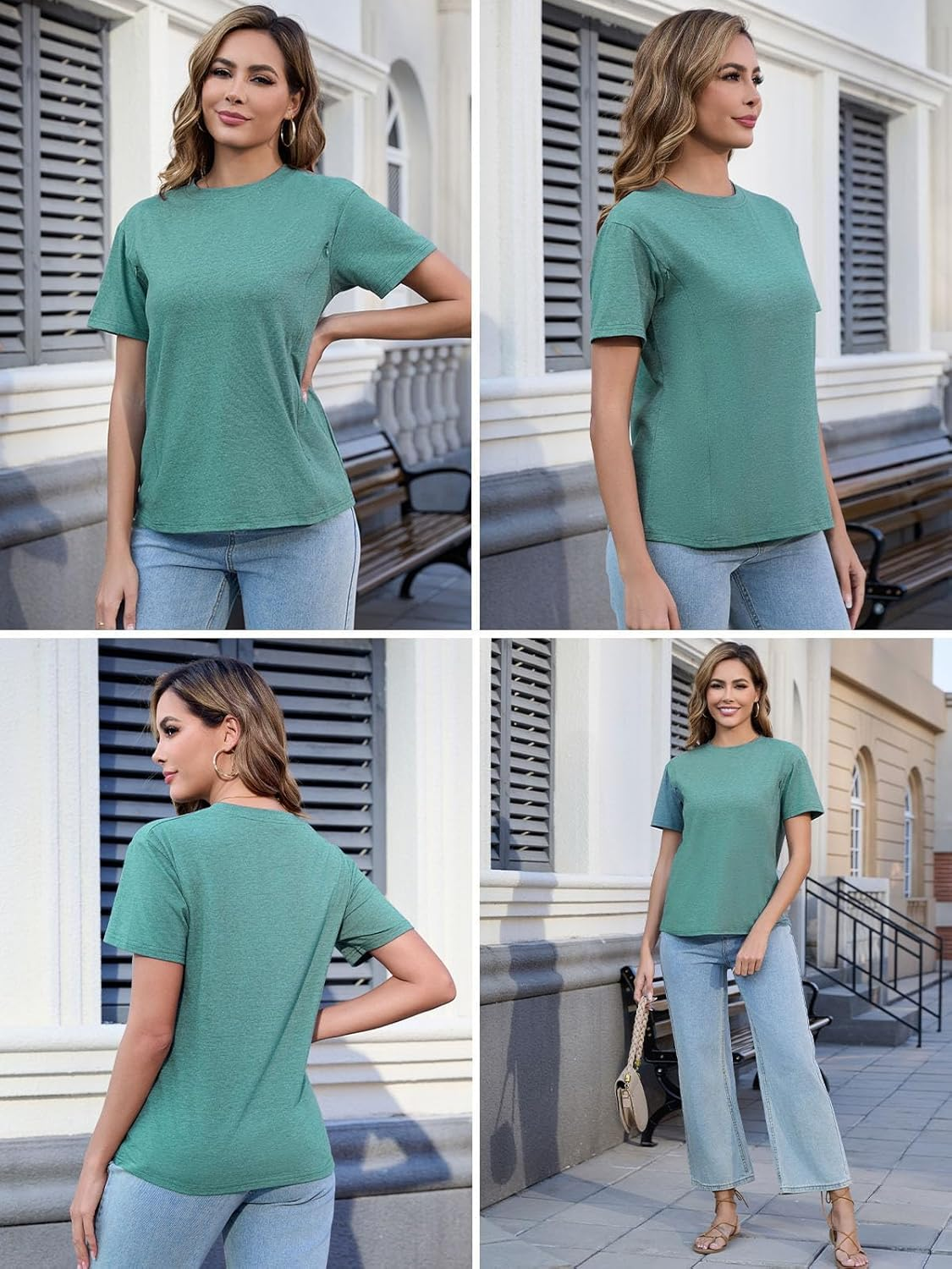 Liu & Qu 3-Pack Breastfeeding Shirts for Women with Hidden Zippers Short Sleeve Maternity Nursing Tops image number 4