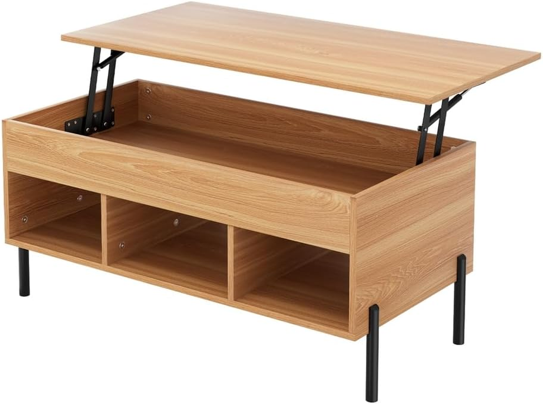 Artiss Lift Top Coffee Table with Storage, Wooden Convertible Oak Lift up Coffee Tables Hidden Compartment Furniture with Display Shelf, for Home Living Room Lounge Room image number 3