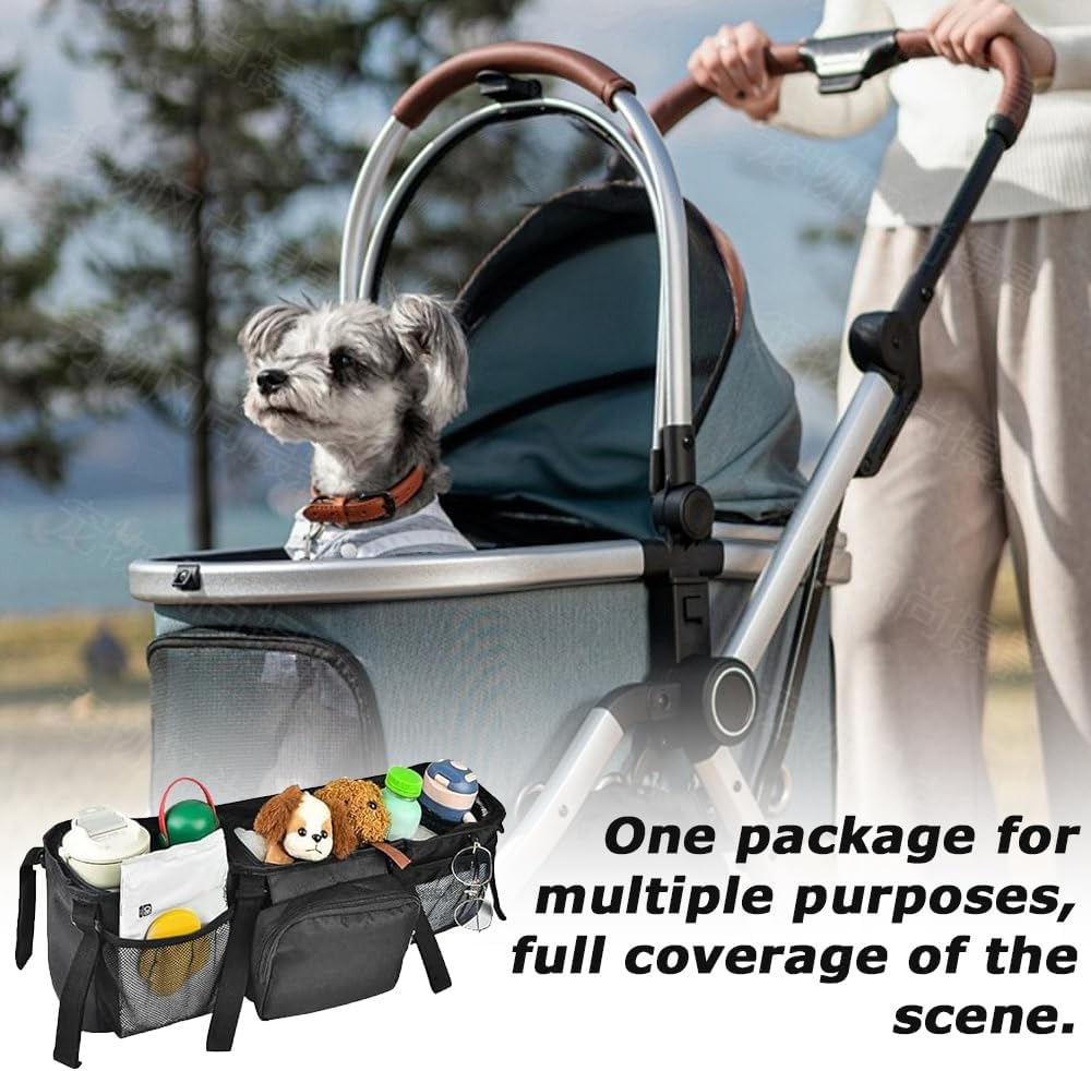 Universal Stroller Organizer, Double Parent Console with Insulated Cup Holders, Large Storage Bag for Diapers, Bottles & Toys, Fits Side-By-Side & Single Strollers, Black image number 6