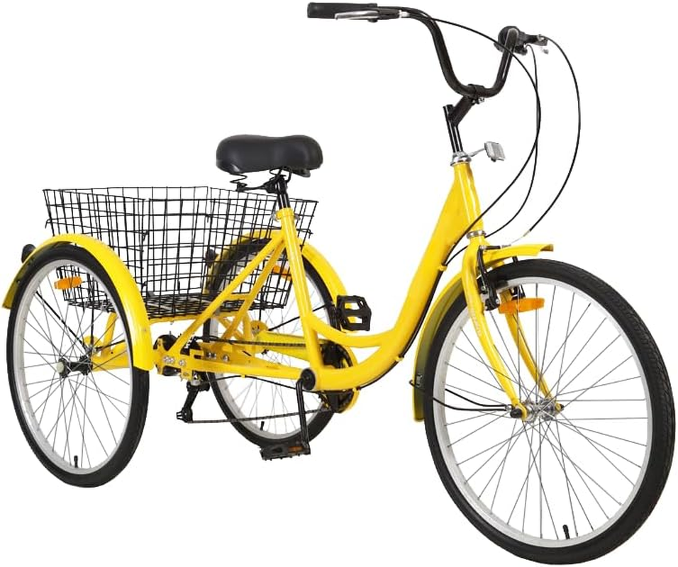 ALSTON 26Inch Adults Tricycle Three Wheels Bicycle Trike with Large Basket, 7 Speed Adjustable Outdoor Trike 3 Wheels Bike for Shopping Beach City Ride (Yellow) image number 5